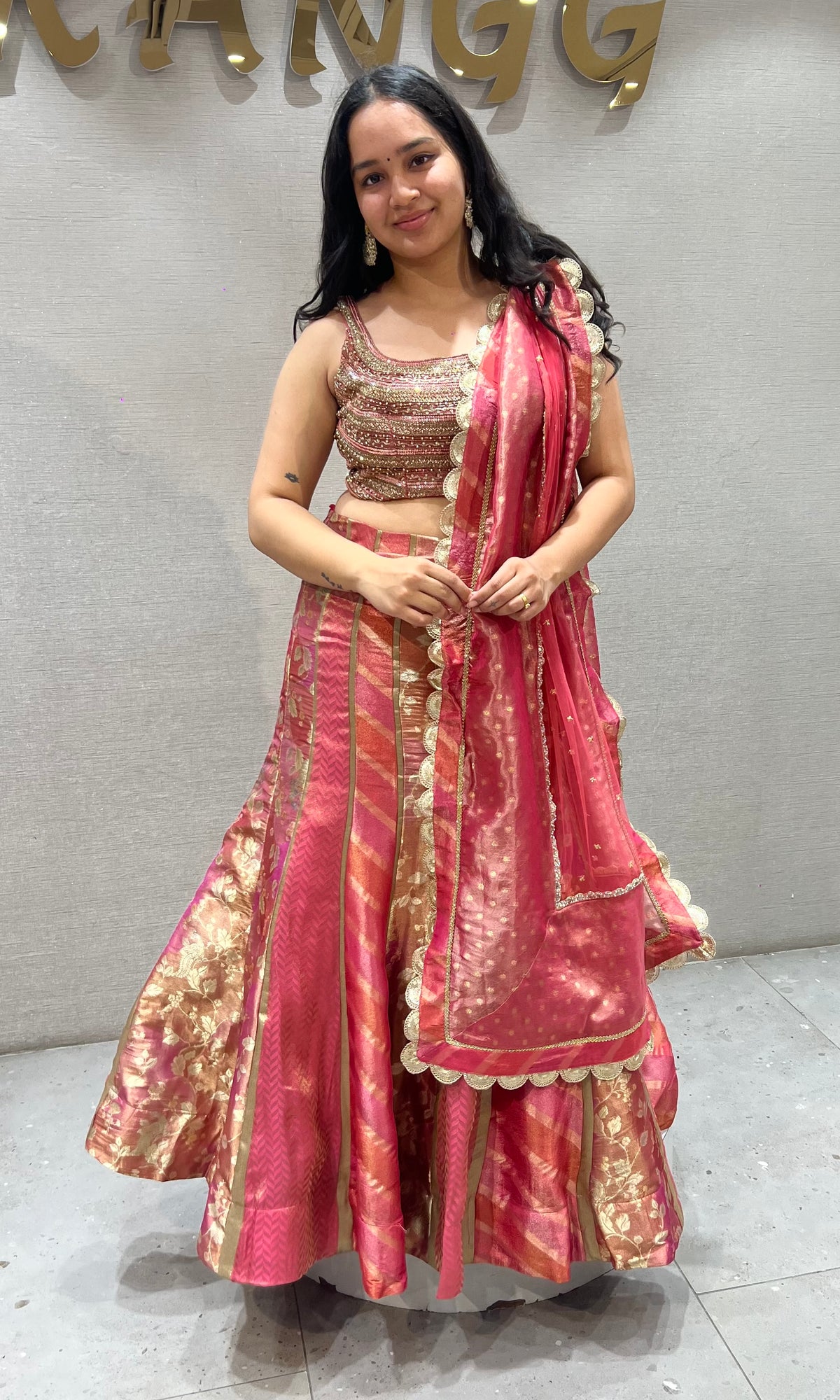 Fuchsia Pink and Gold Banarasi Lehenga Choli