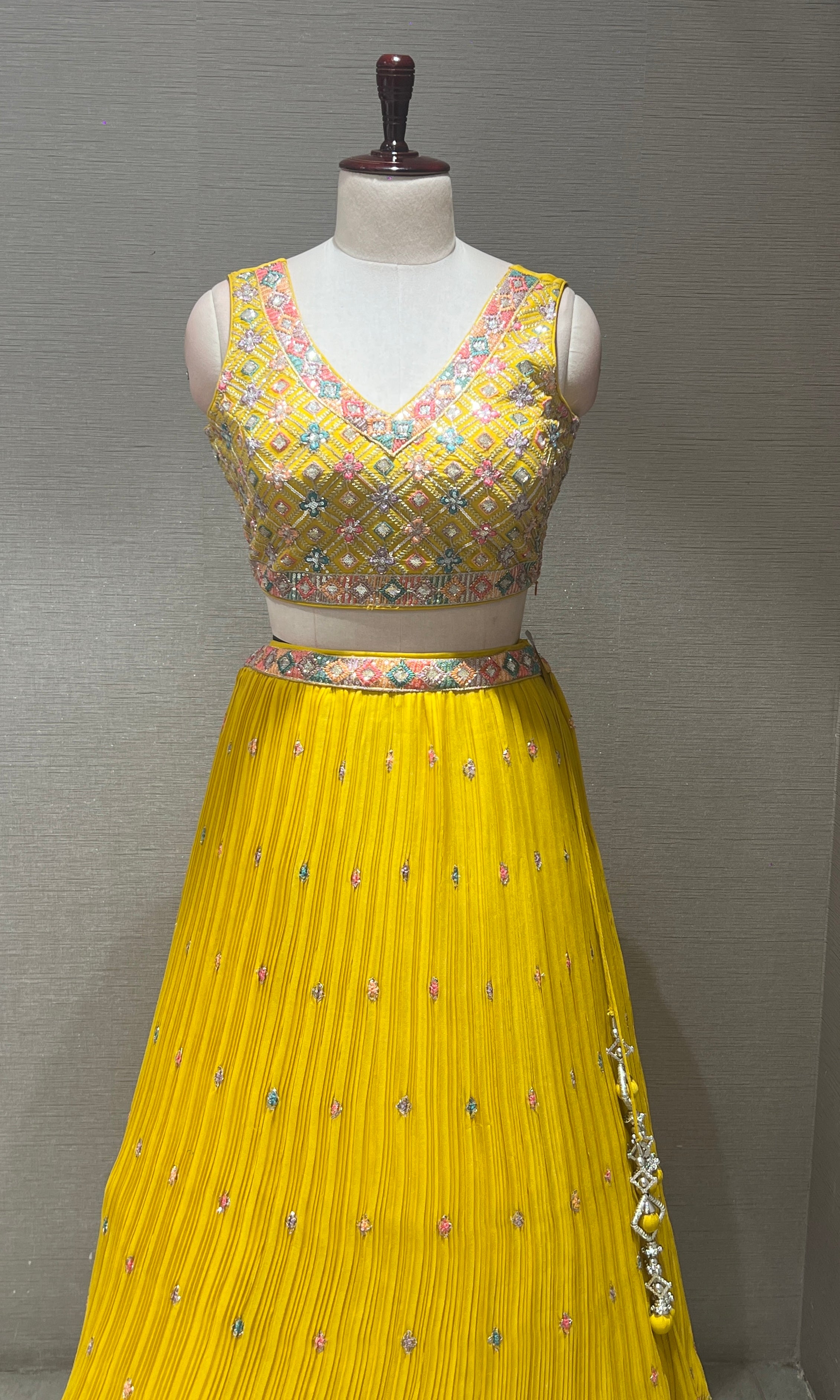 Yellow floral embroidered lehenga