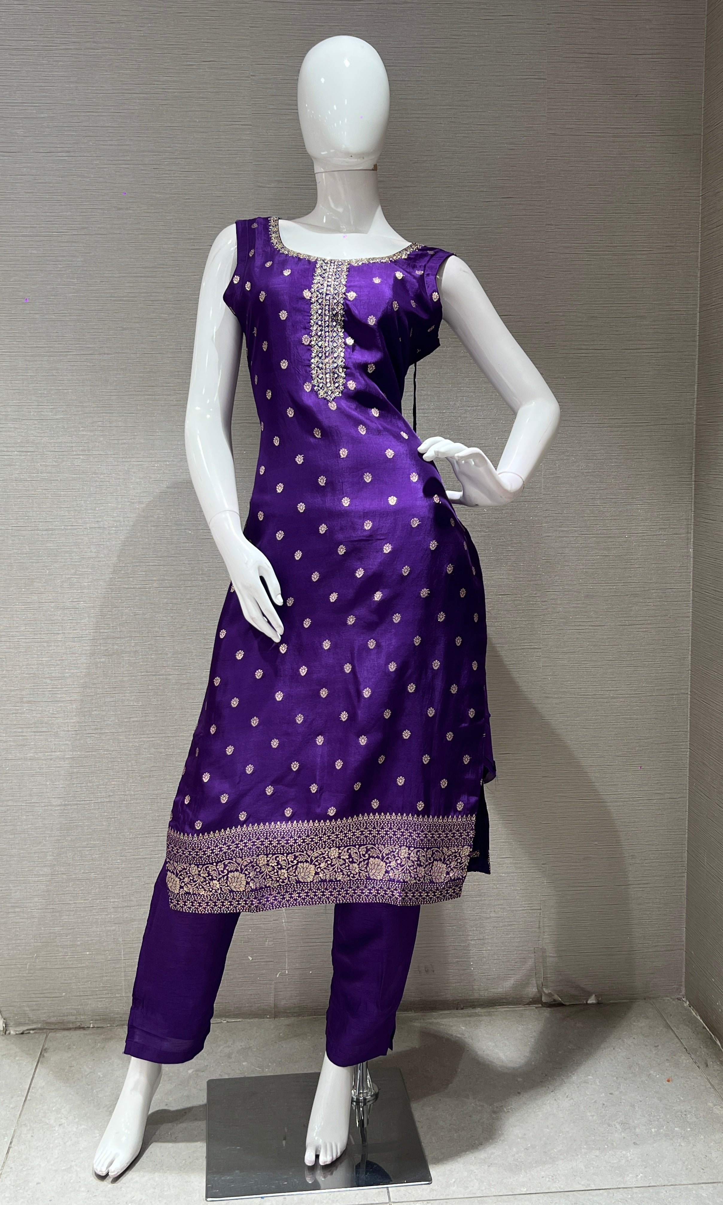 purple embroidered kurta set with dupatta