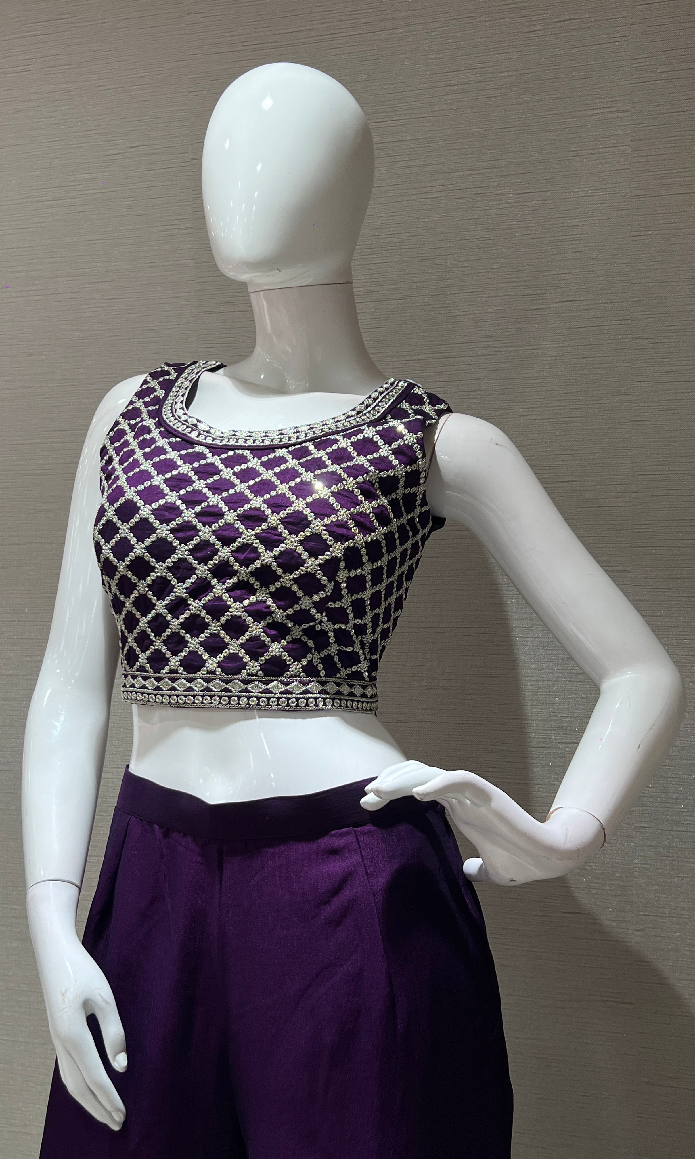 PURPLE EMBROIDERED JACKET STYLE PALAZZO