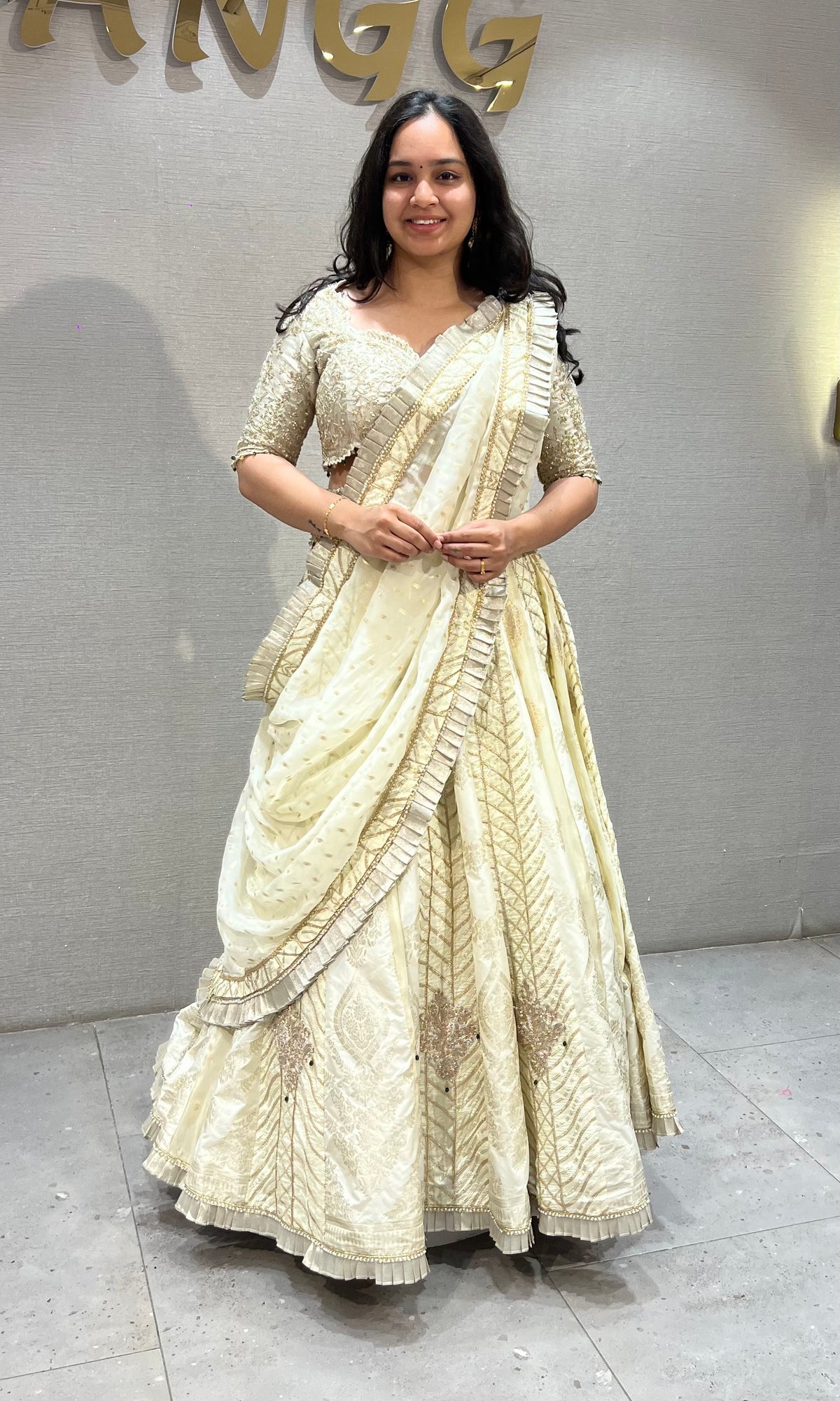Ivory white gold lehenga WITH BEADS