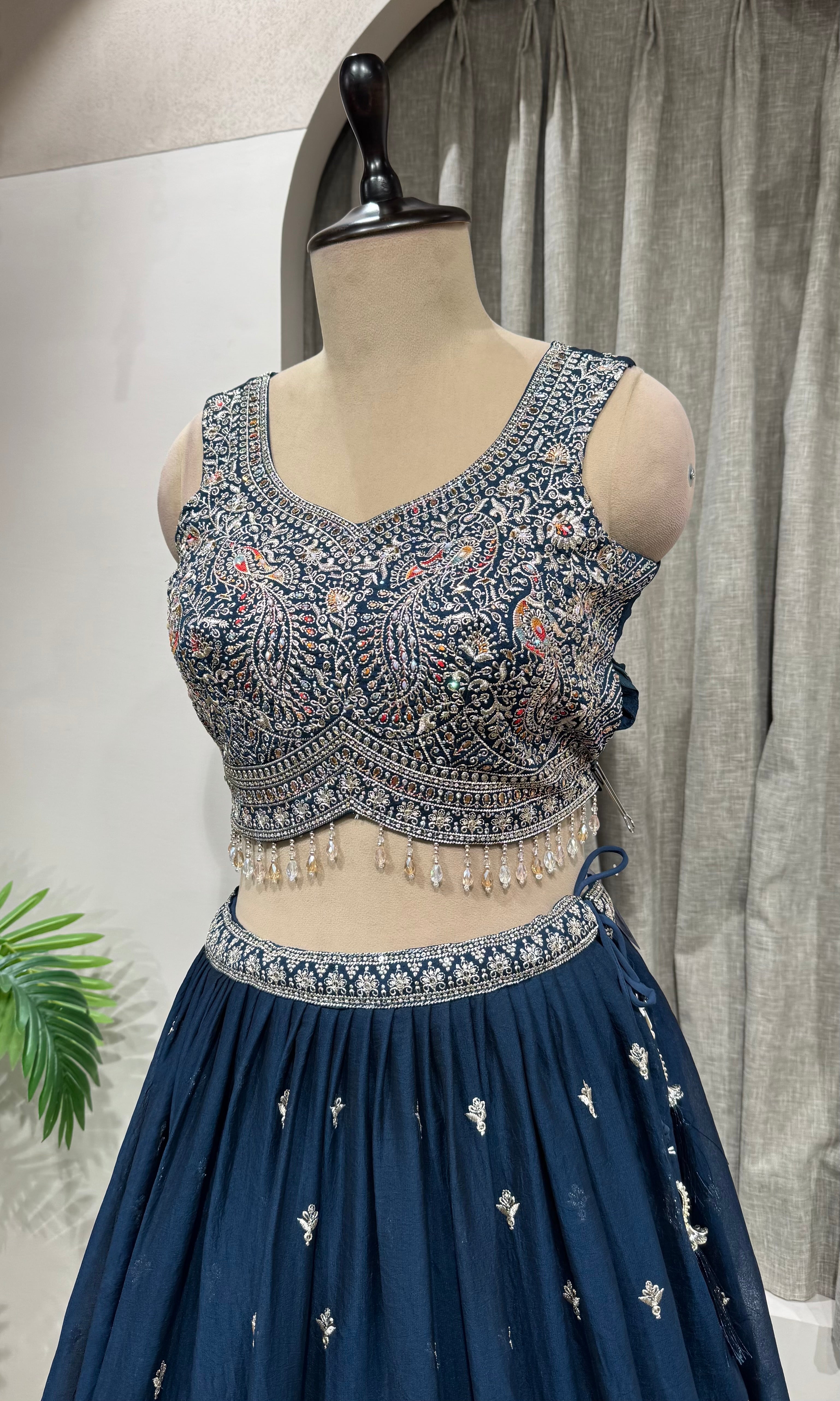 Navy Blue lehenga with intricate silver embroidery