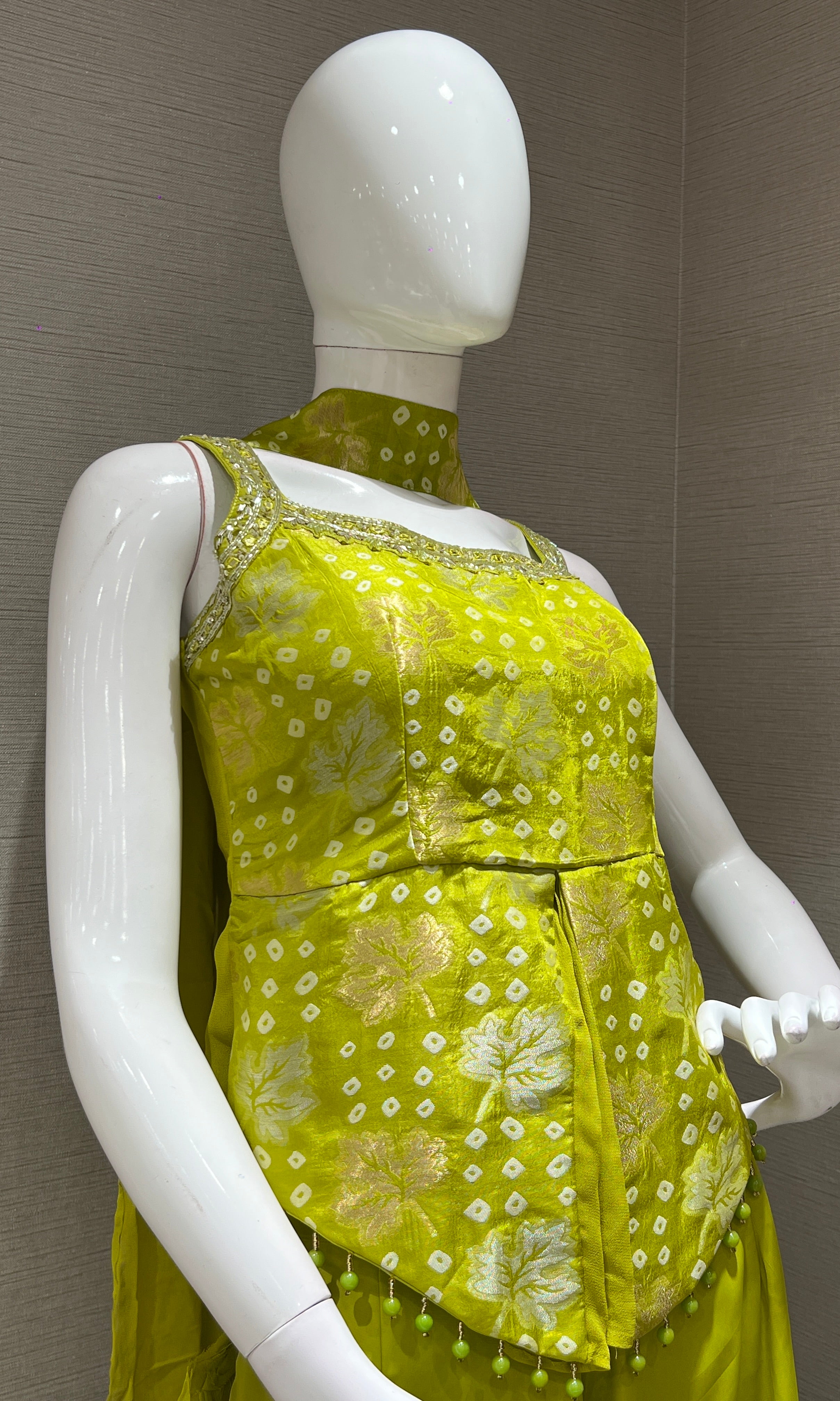 lime green peplum embroidered palazzo set