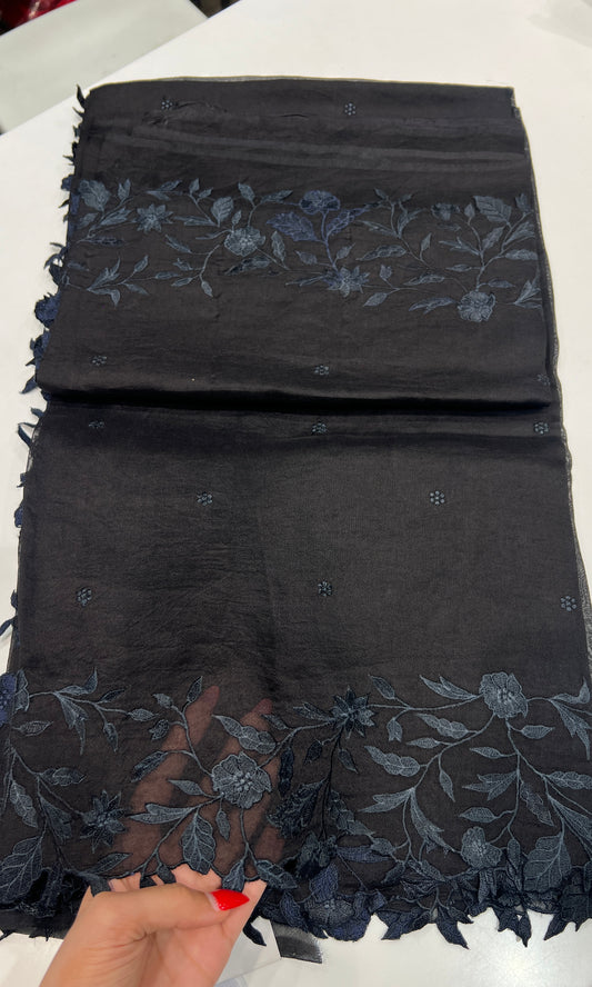 🖤Black Pure handloom saree with cutwork border🖤