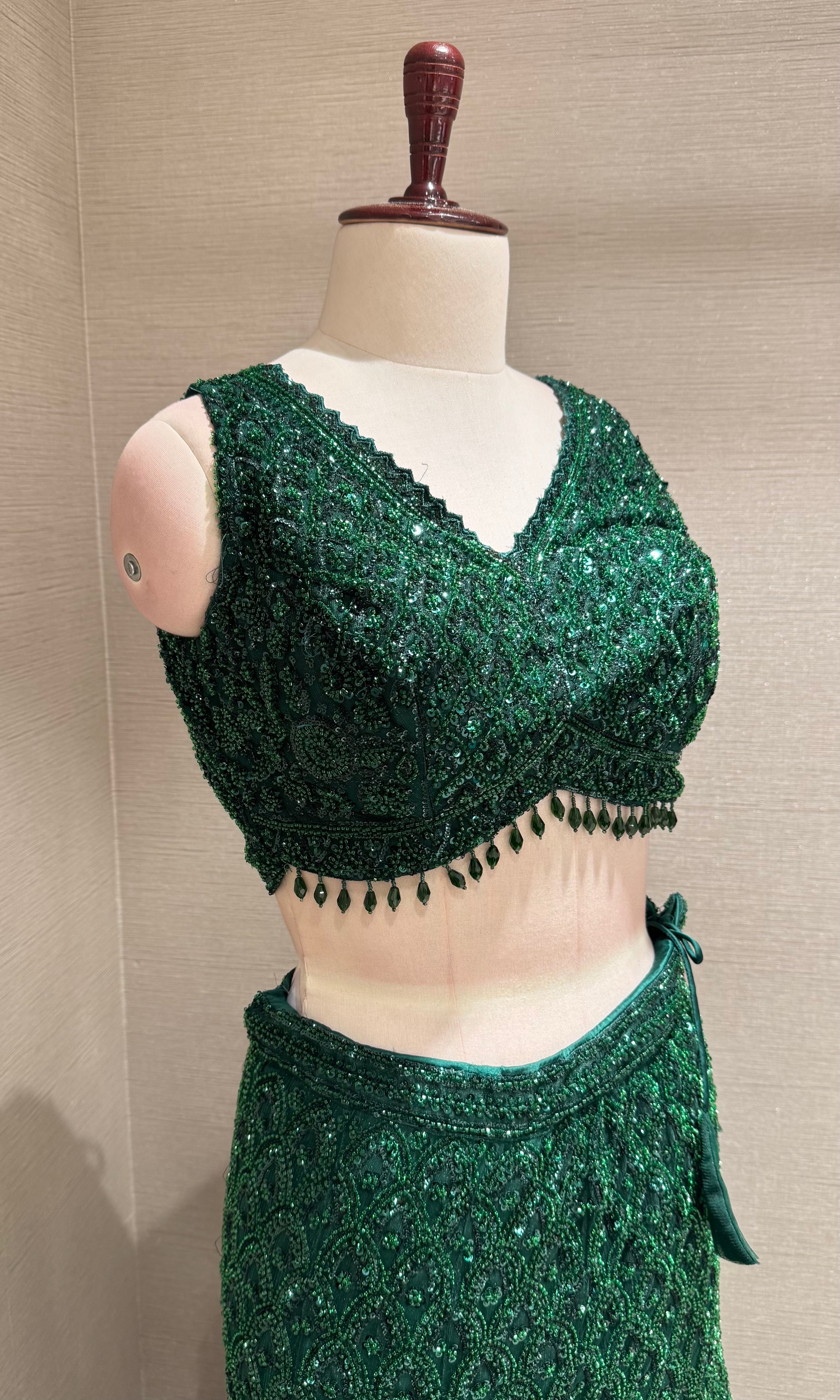 Green Fish Cut Sequined Lehenga Choli Set