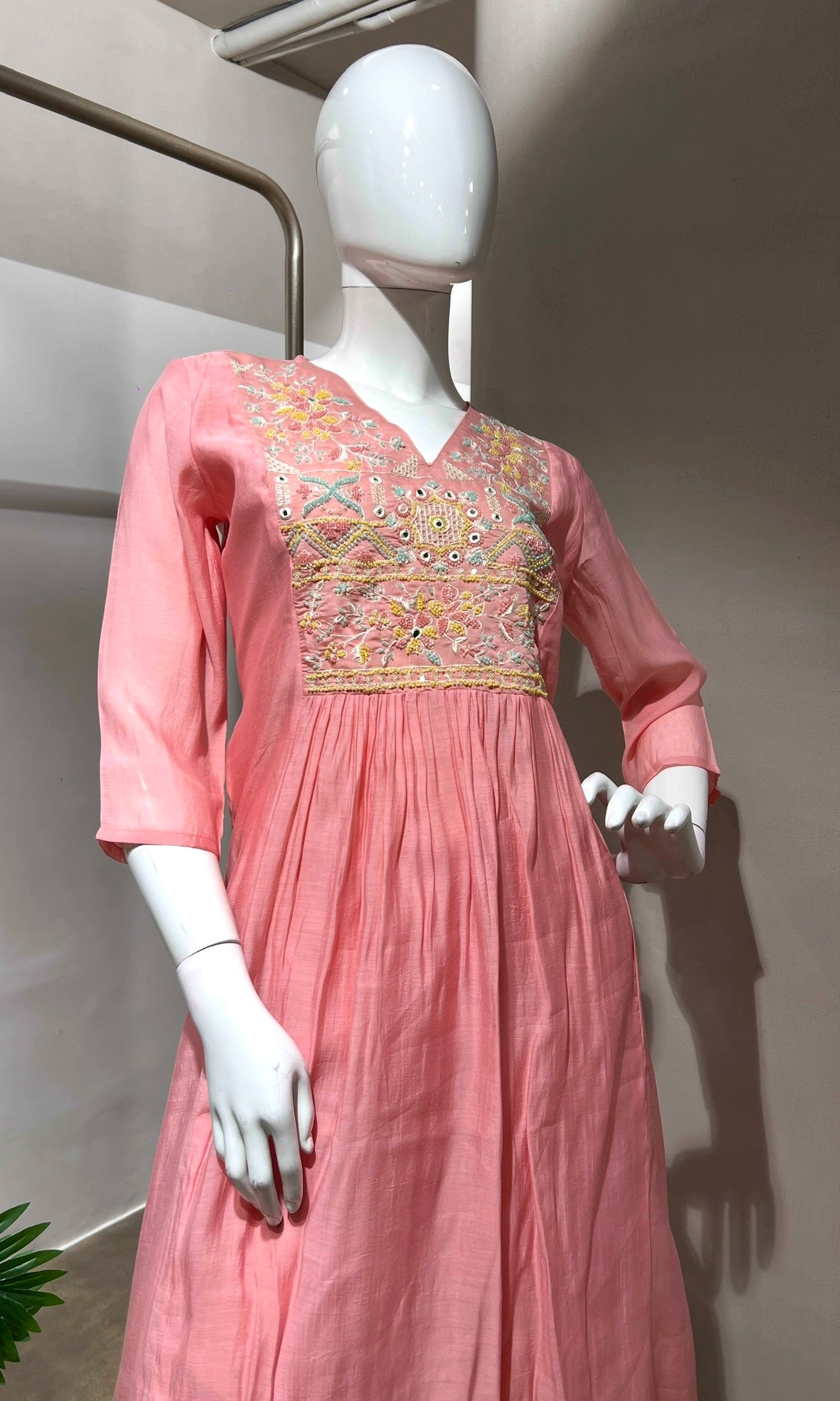 BLUSH PINK MUL CHANDERI KURTA SET