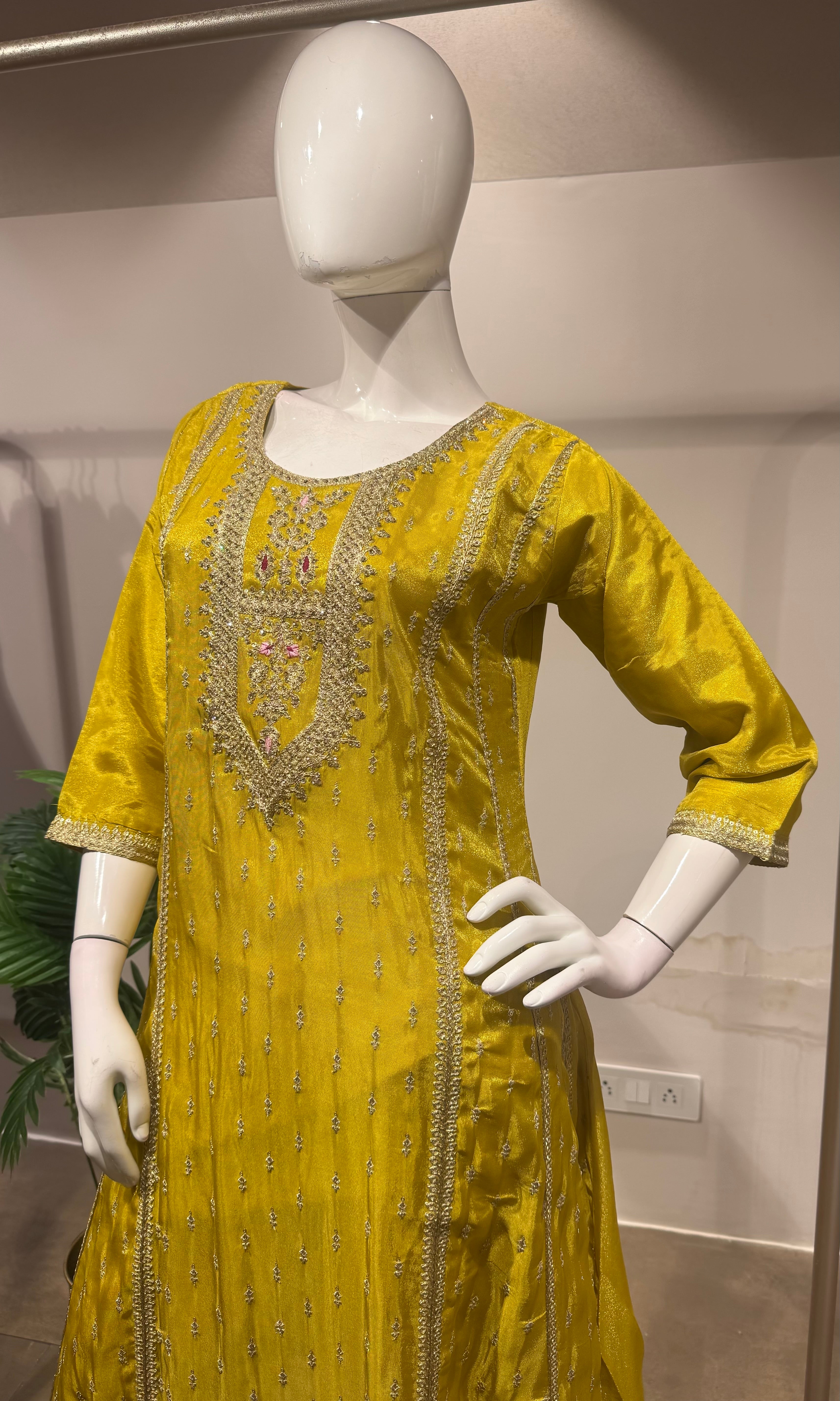 Yellow Regal Gold Zari Silk KURTA SET