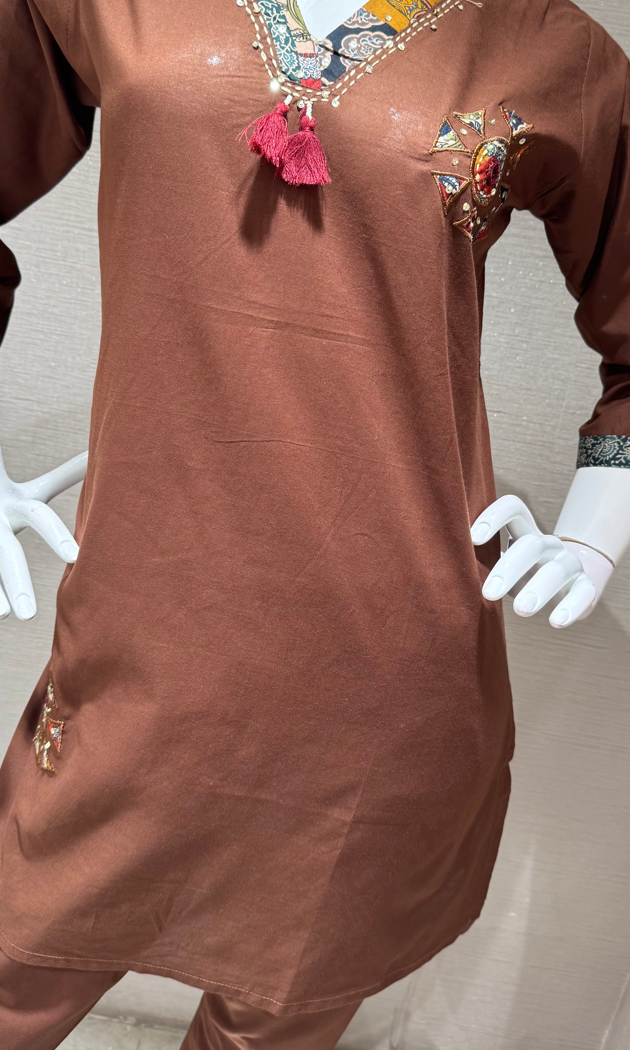 Brown Floral Cord Set