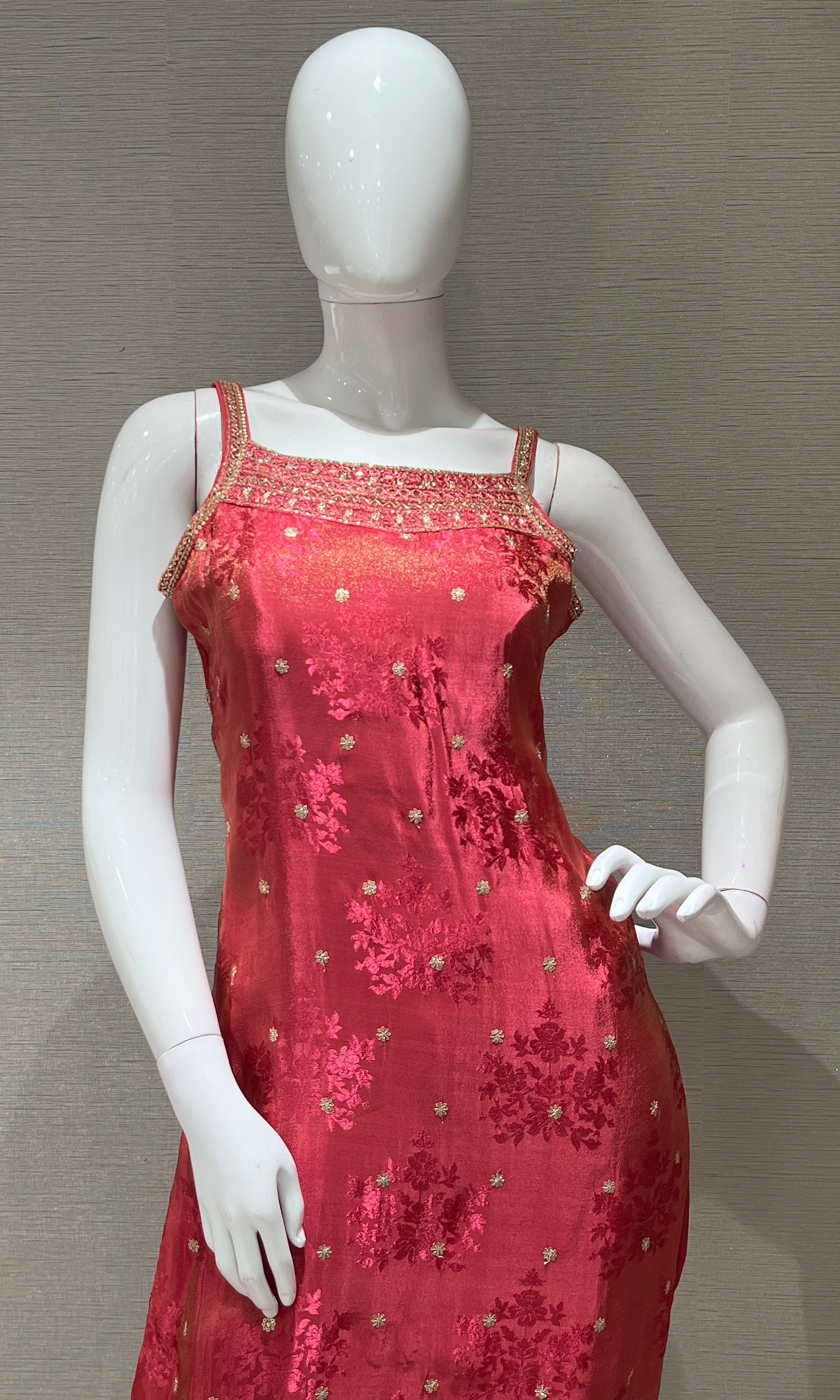 pink and gold embroidered kurta set