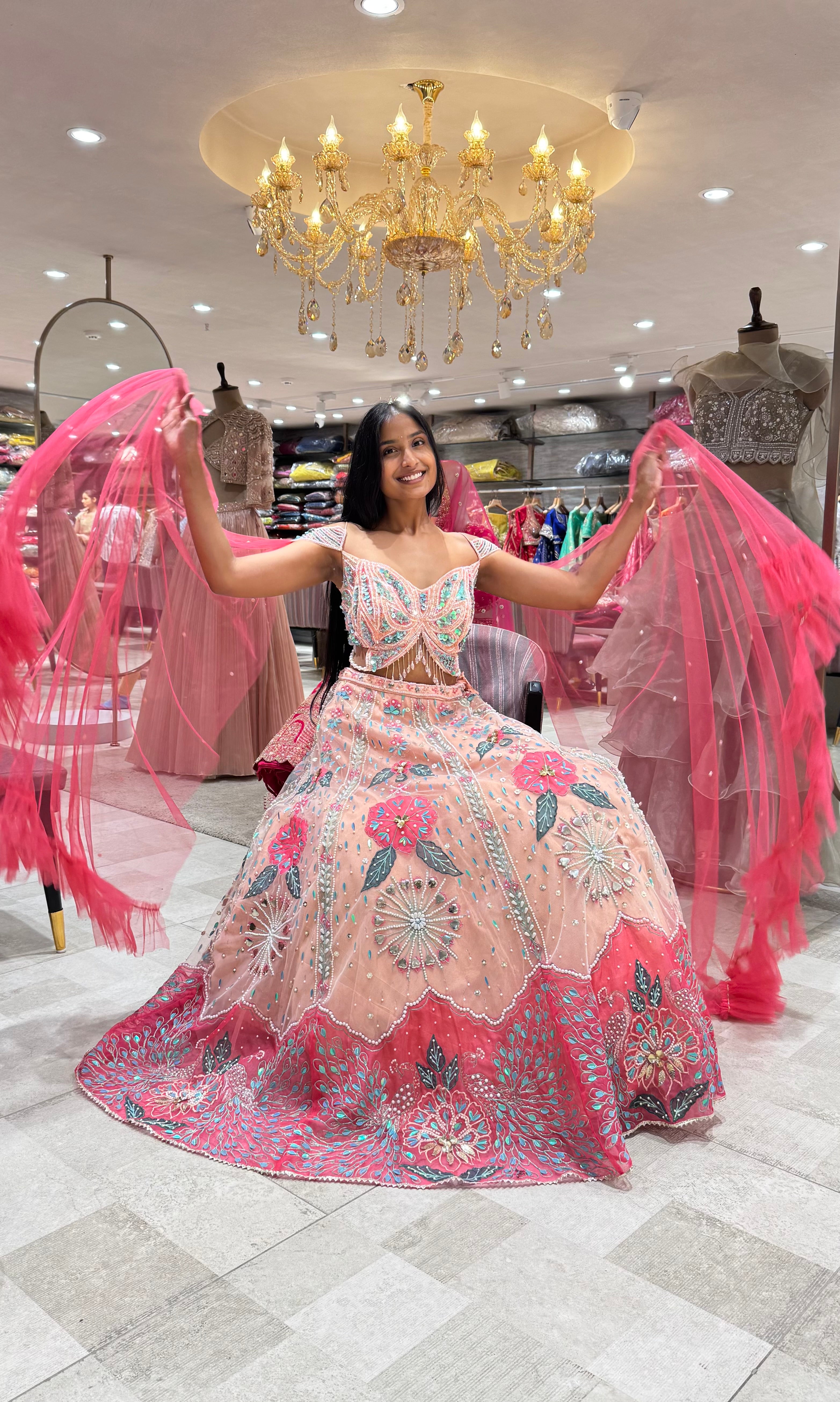 Peach BLOSSOM  EMBROIDERED LEHENGA