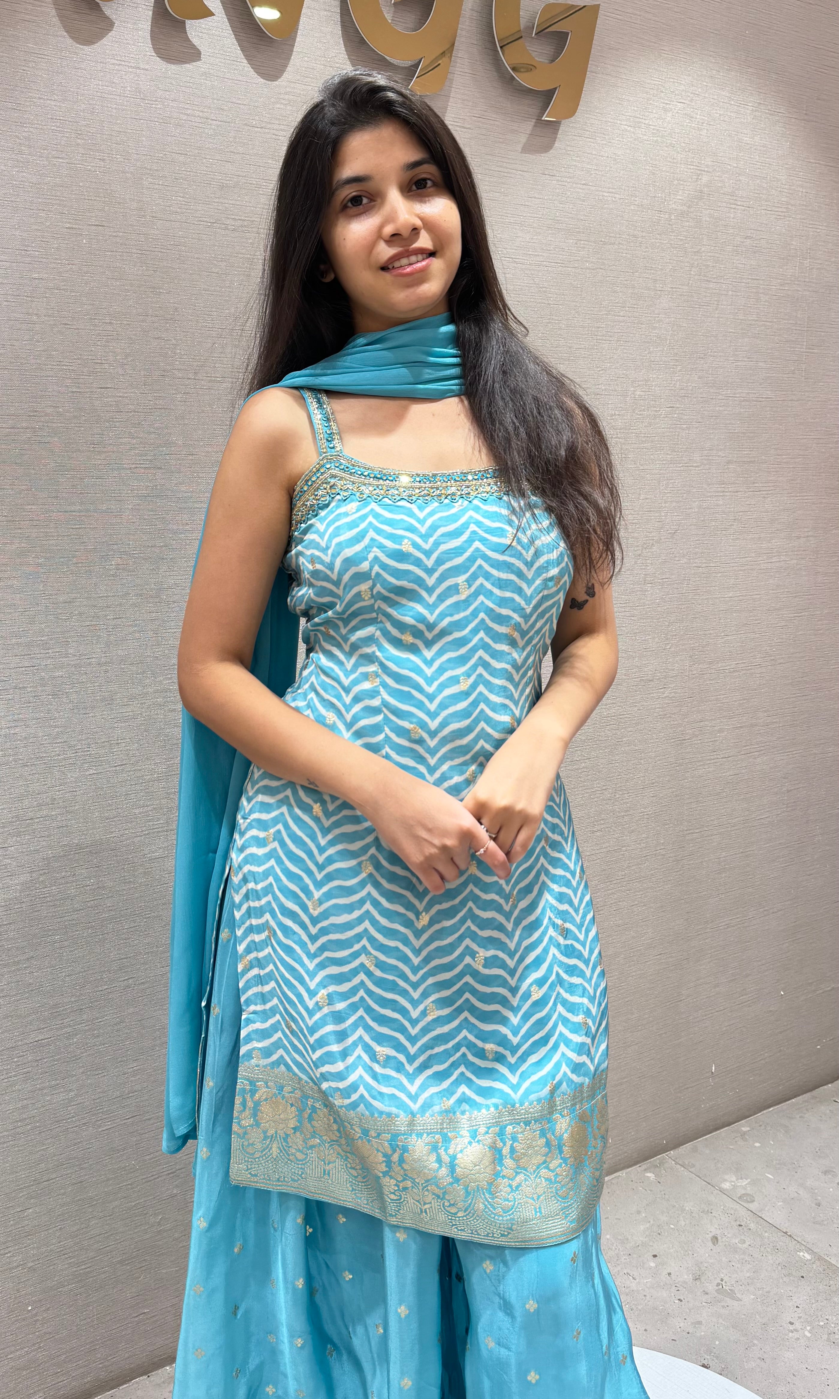 LIGHT Blue Silk Sharara set