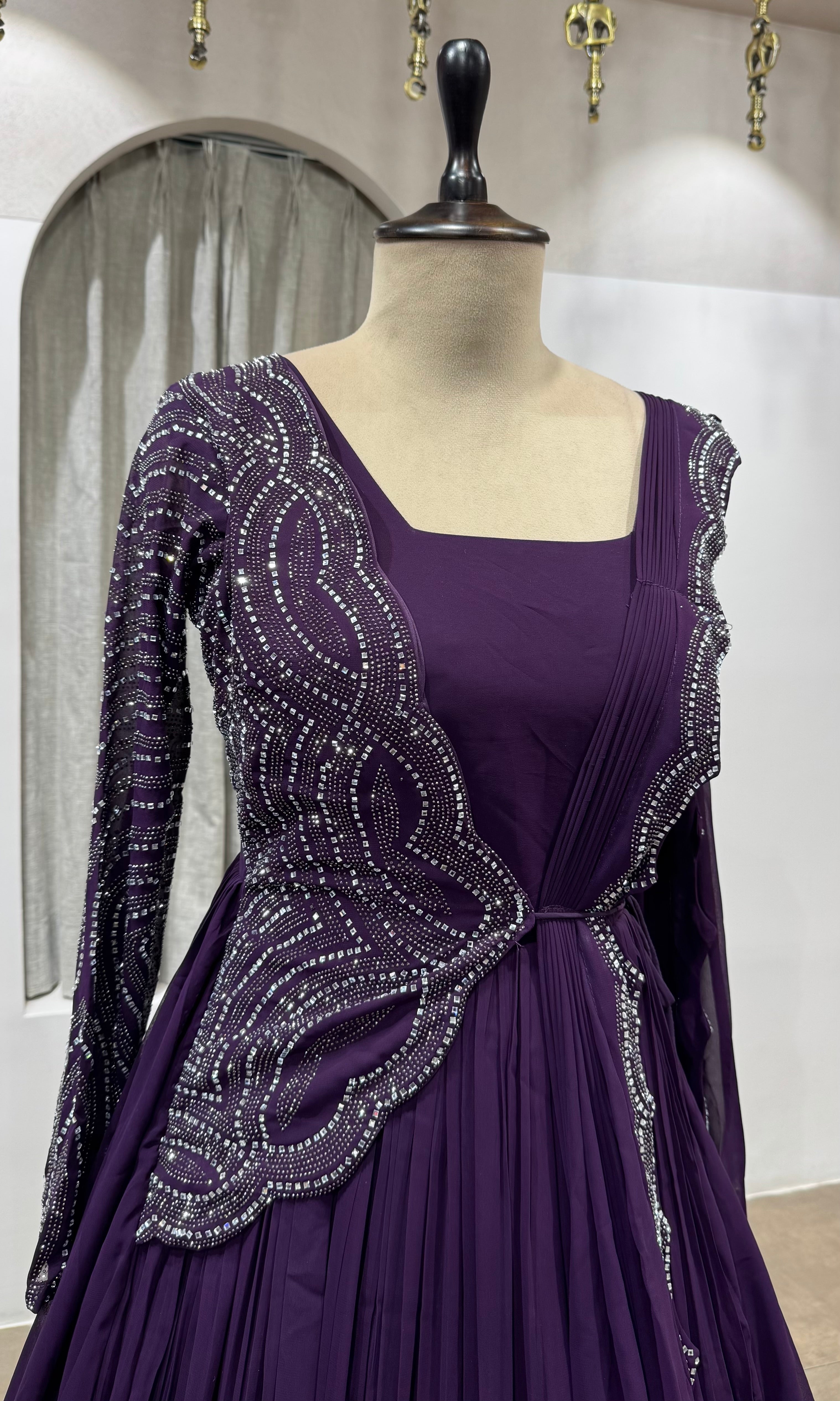Wine Floor-Length Embroidered Anarkali Gown