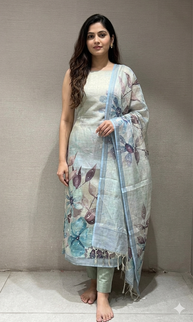 Sea blue dress material