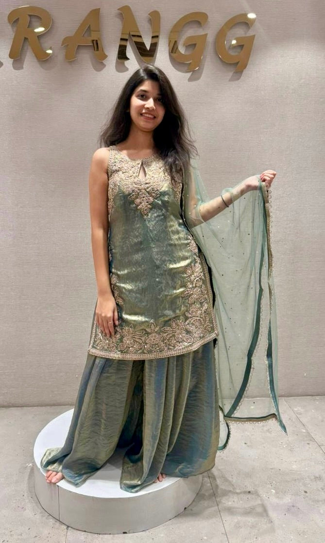 Mint Aura Metallic Palazzo Set