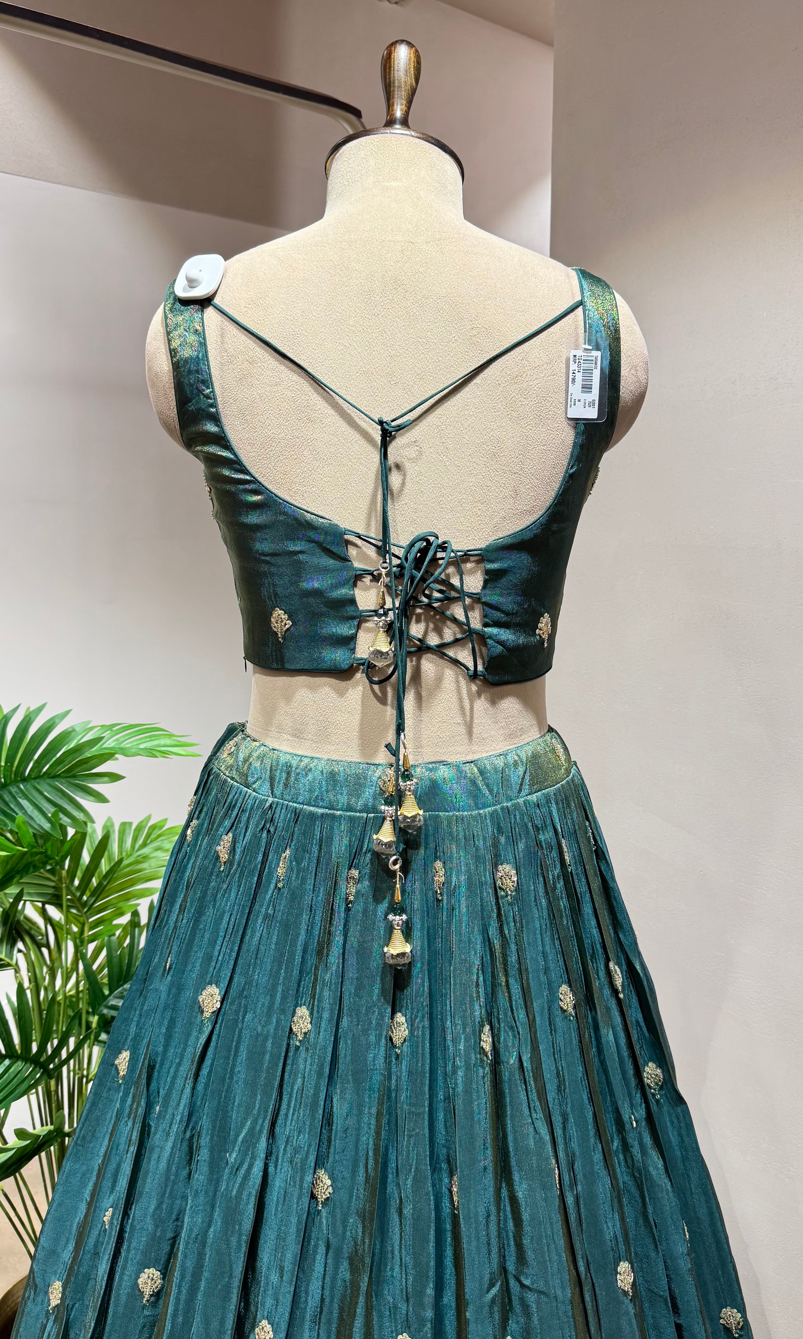 Green EMBROIDERED Lehenga with Embellished Corset Blouse