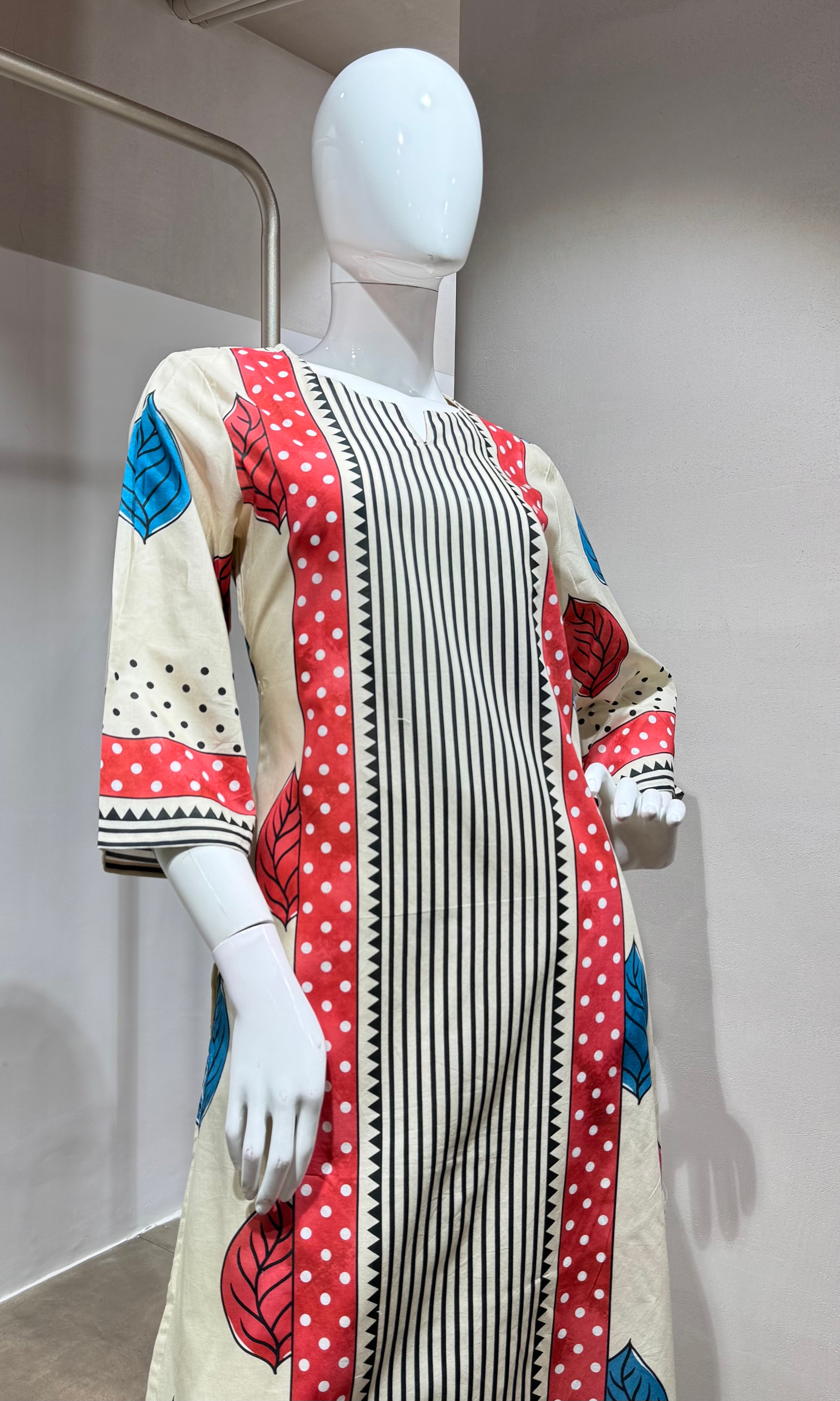 cream digital pattern kurti with pants