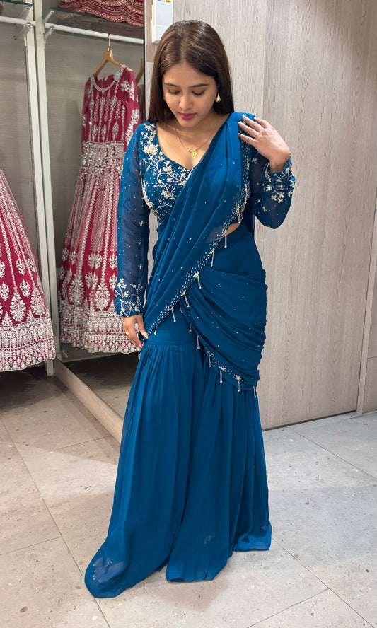 Royal blue Pallazo with drapping  saree