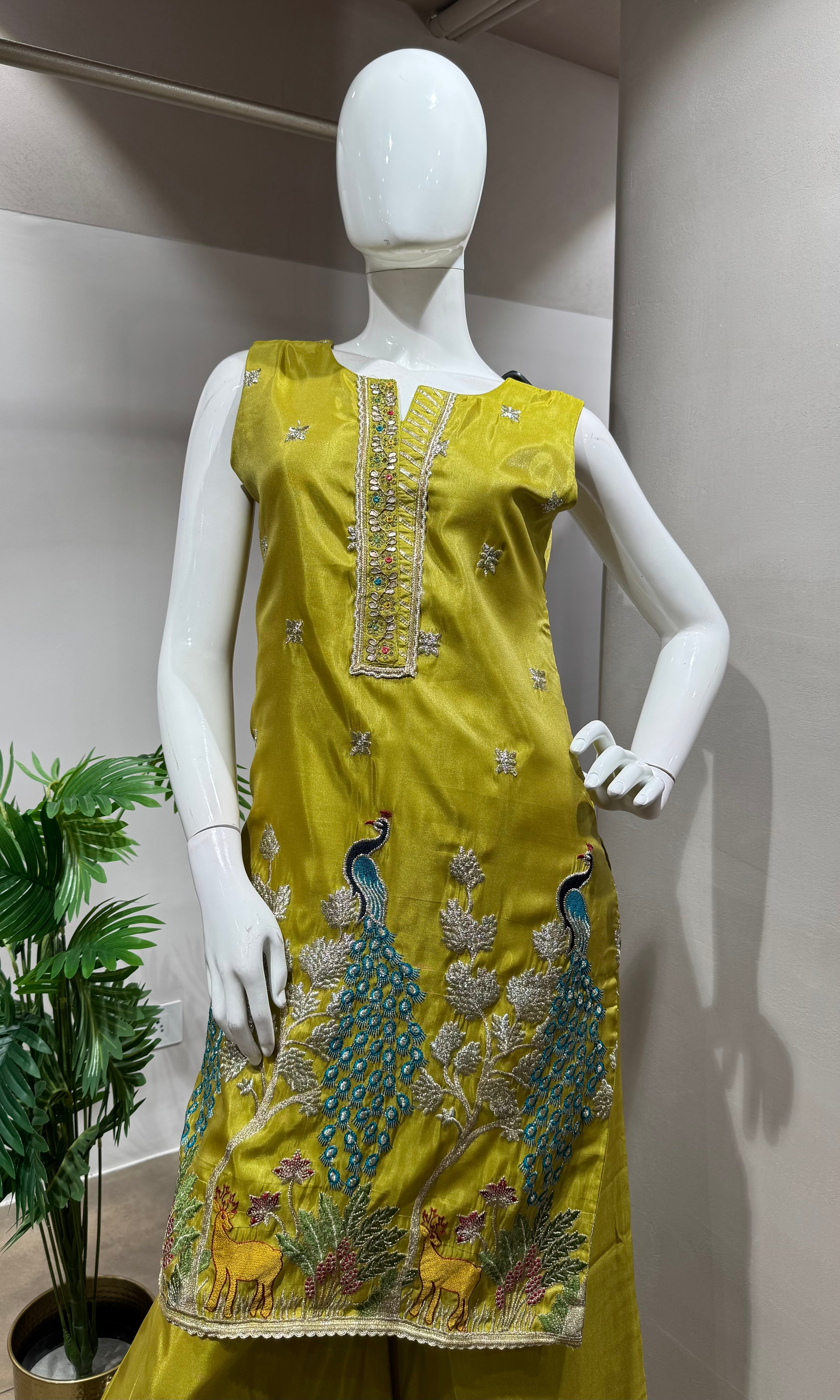 GREEN PEACOCK KURTI WITH PALAZZO PANTS
