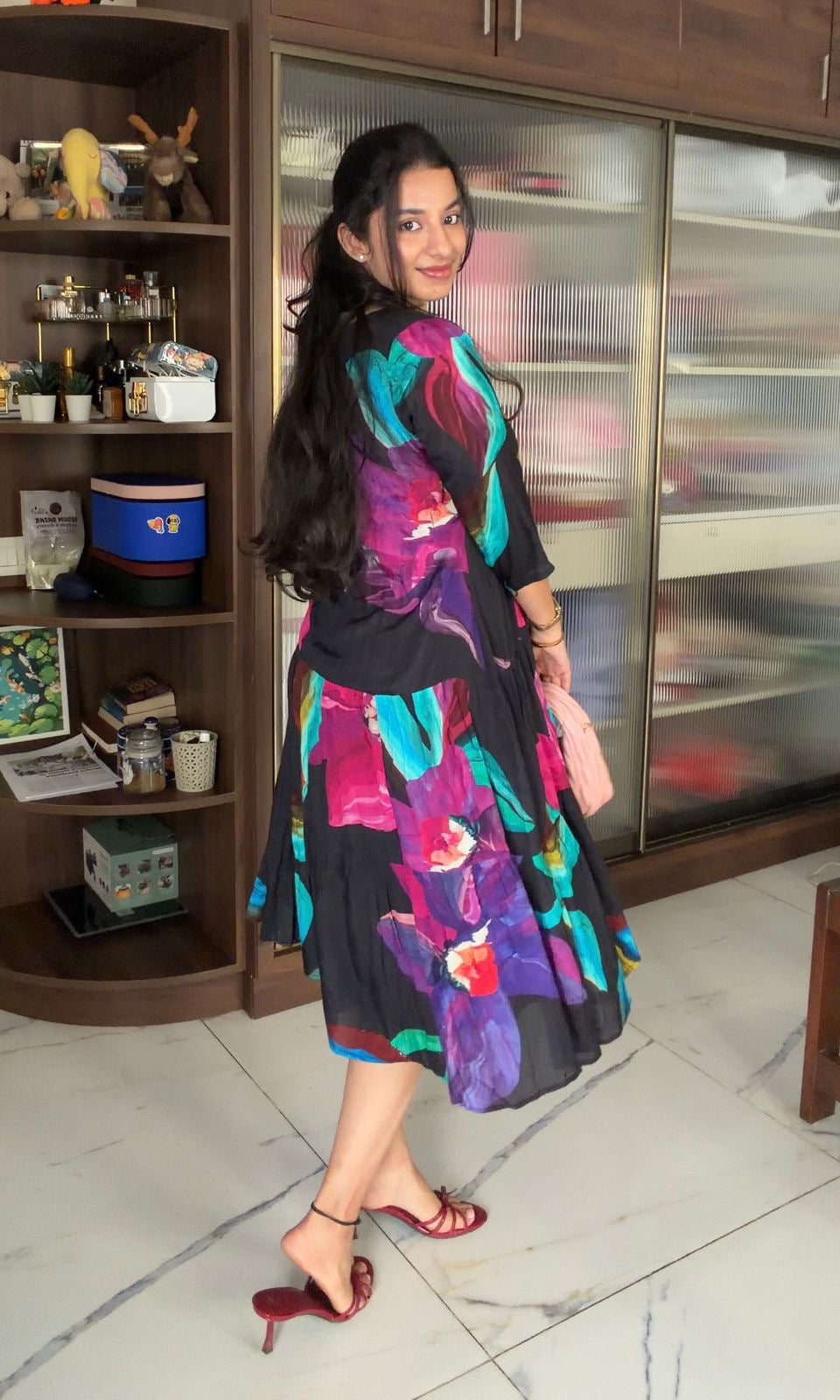 BLACK dress with vibrant FLORALS