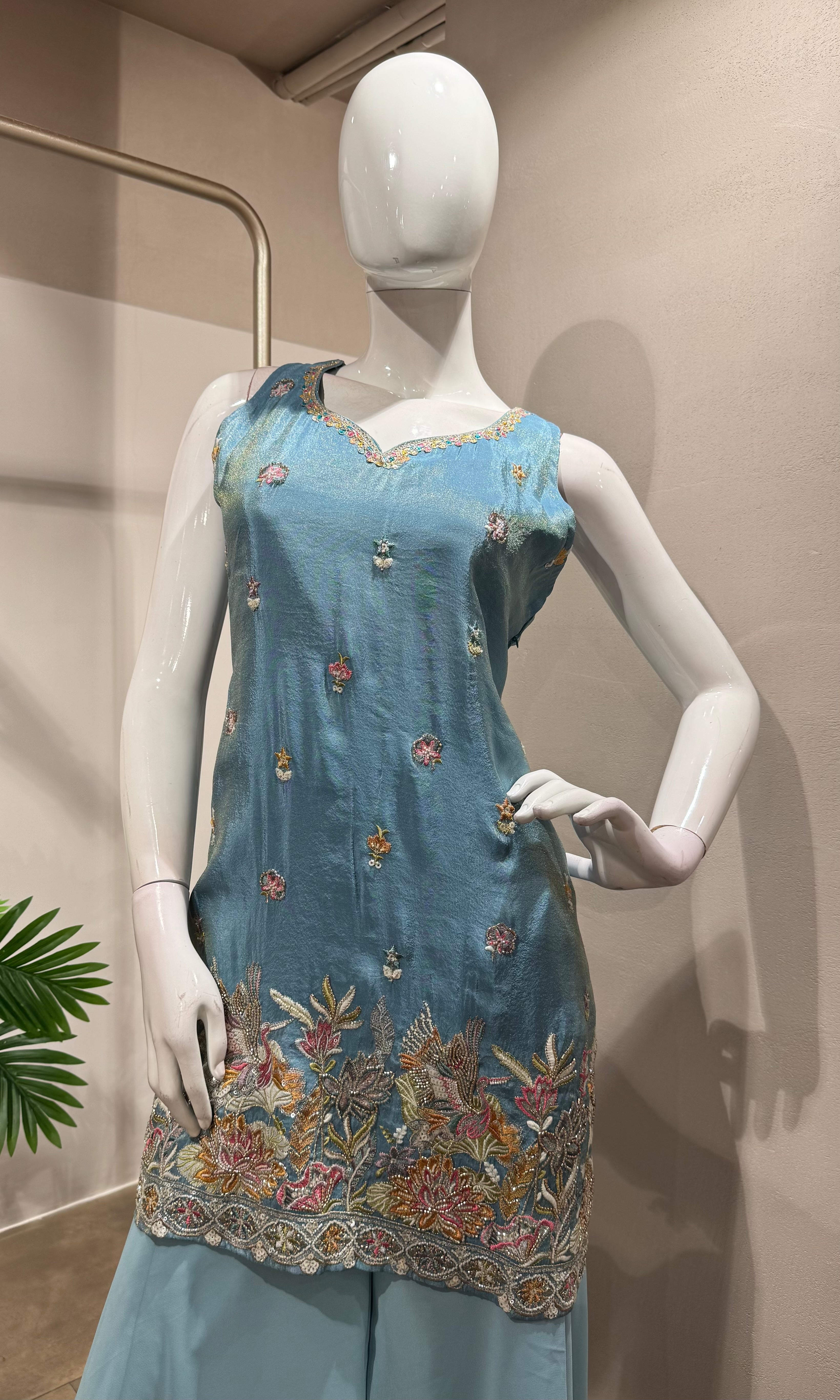 Sky Blue Georgette Sharara Set