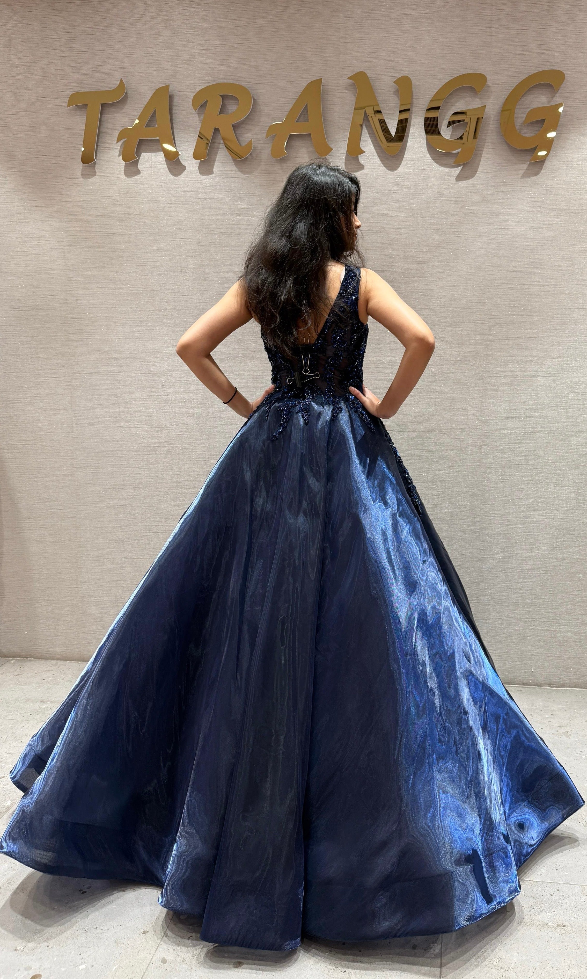 Midnight Shimmer Floral Ball Gown