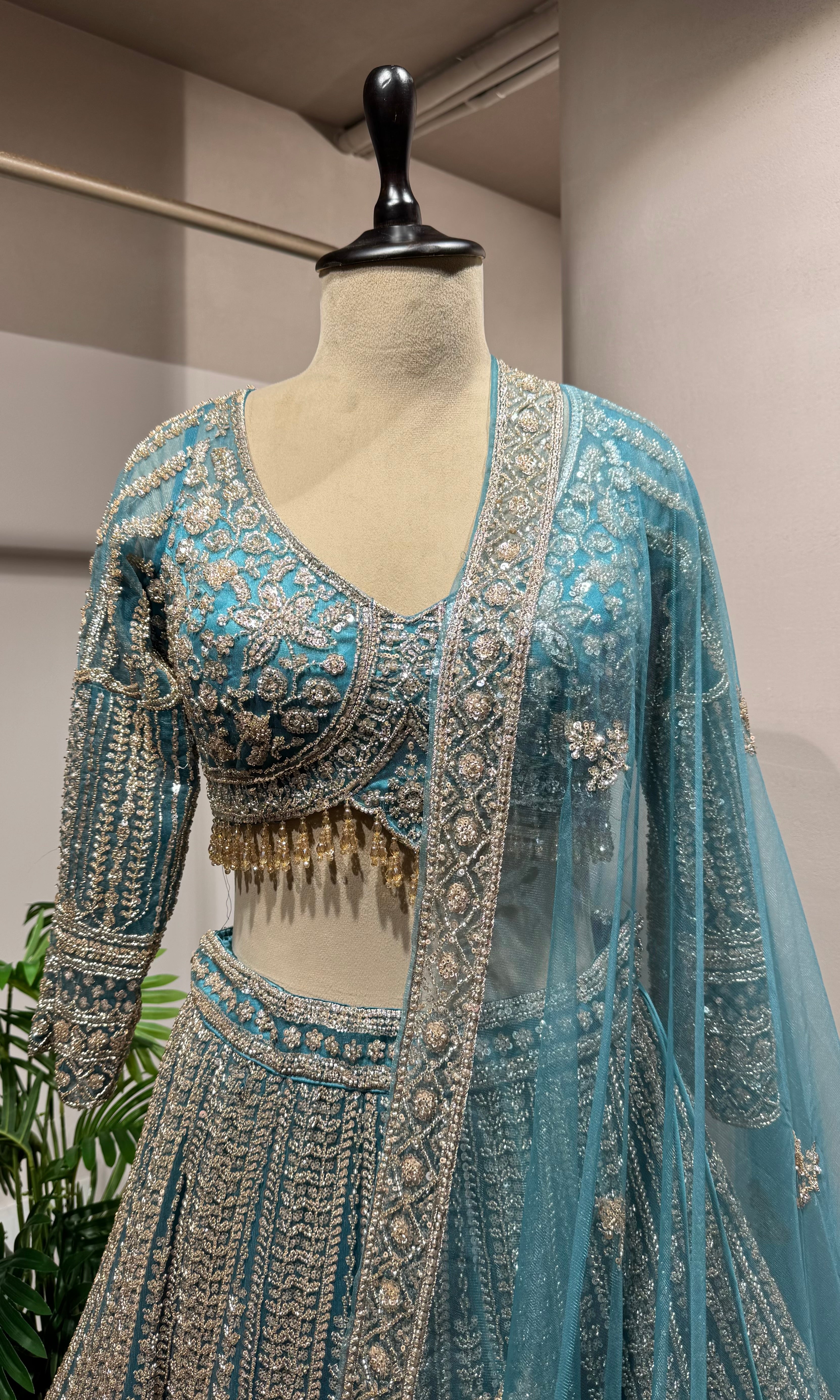 BLUE silver embroidered BRIDAL LEHENGA