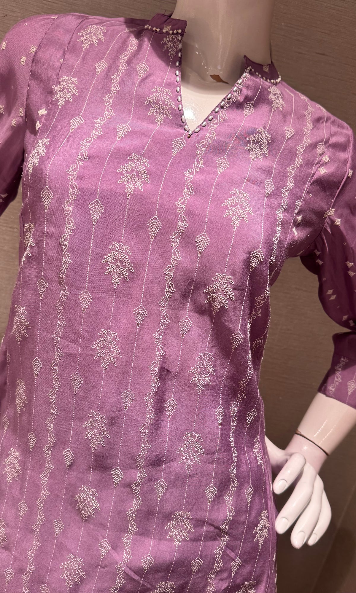 Lavender Cotton Kurta Set with contrast dupatta
