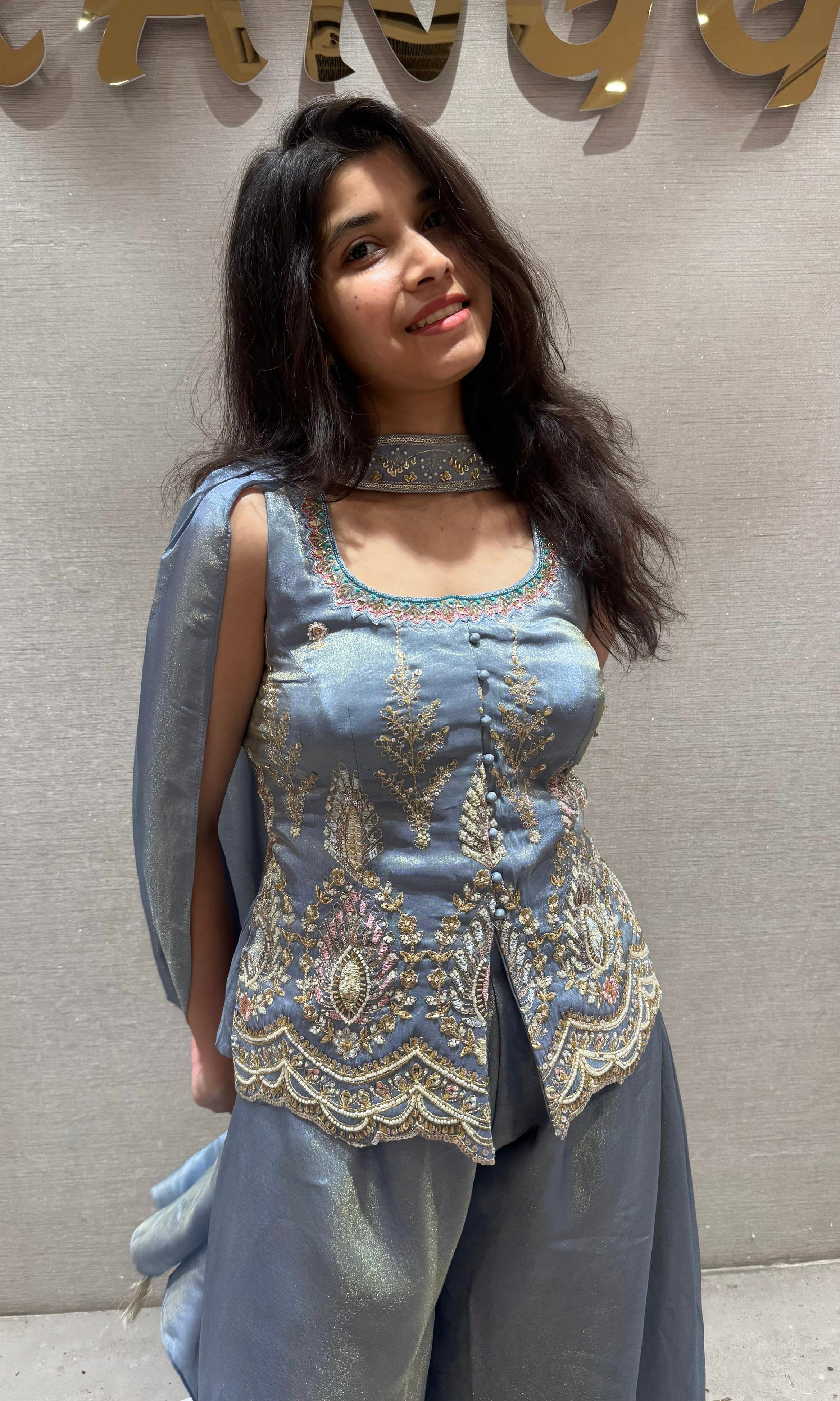 Aqua Mist Embroidered Palazzo SET