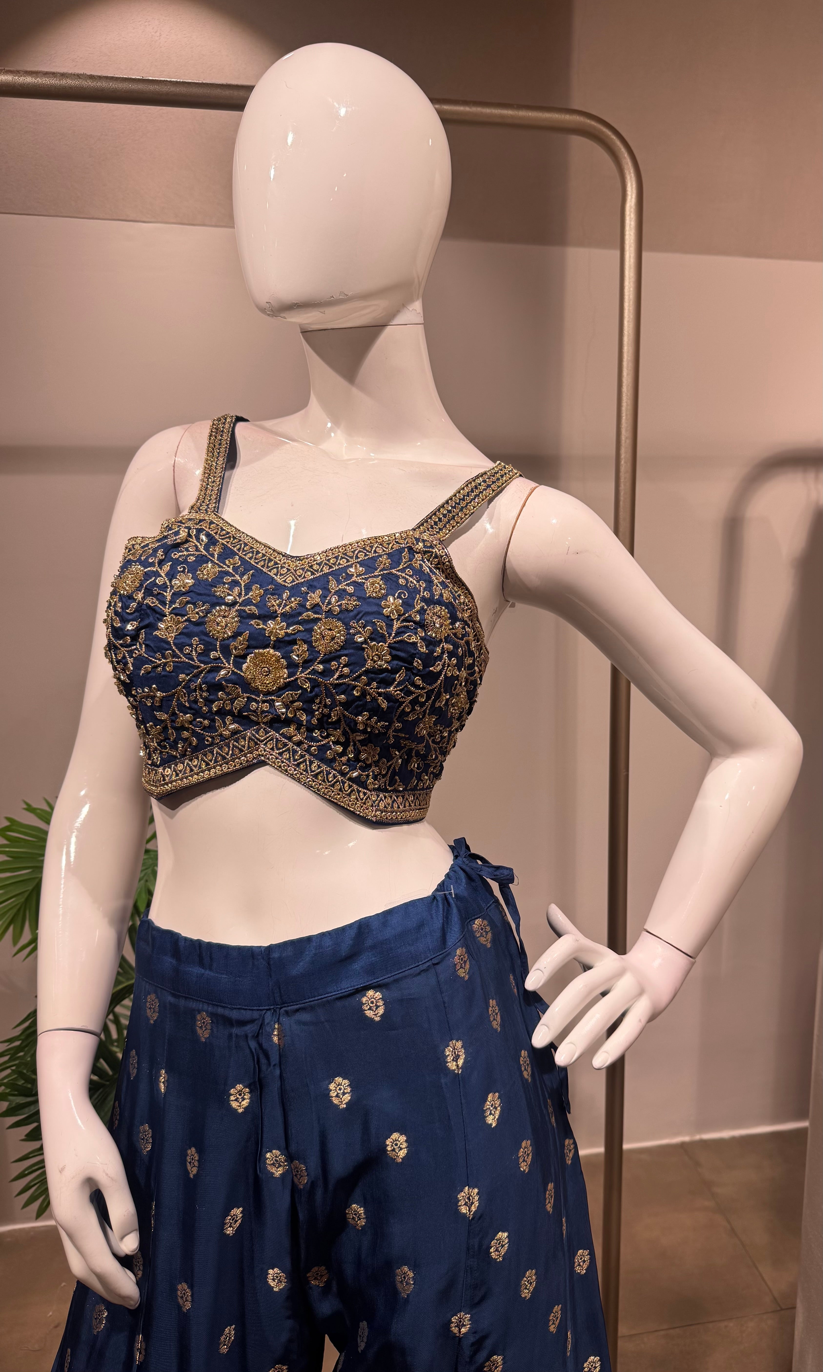 Navy Blue Indo-Western Draped Fusion Set
