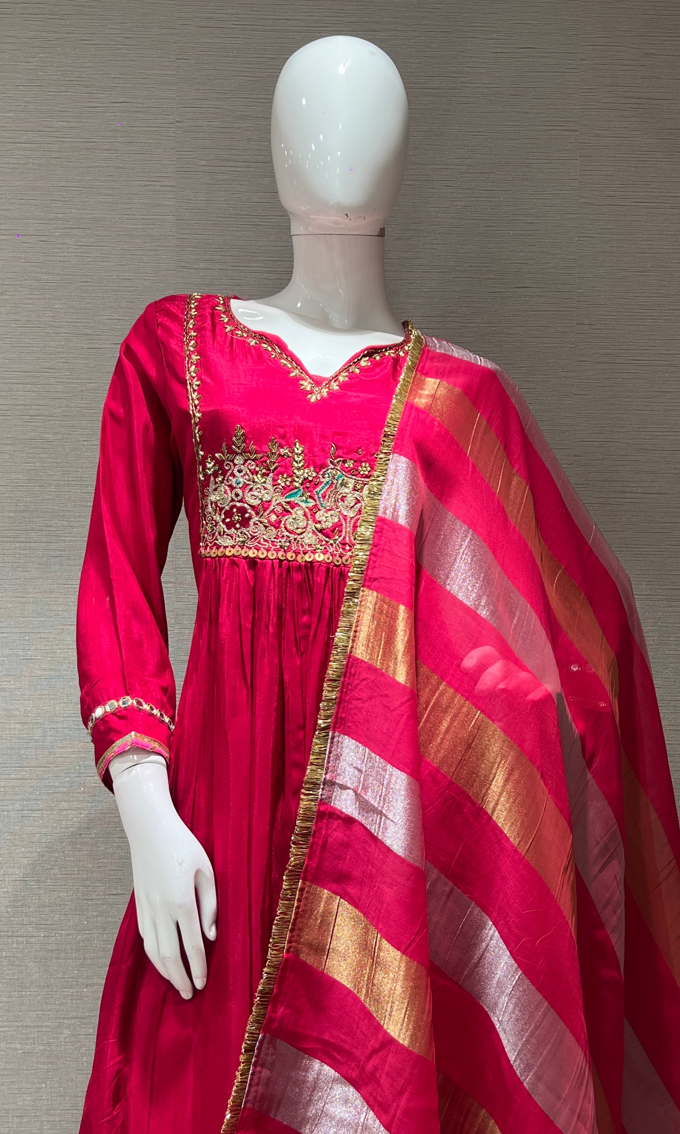 Rani pink gold embroidered kurta set