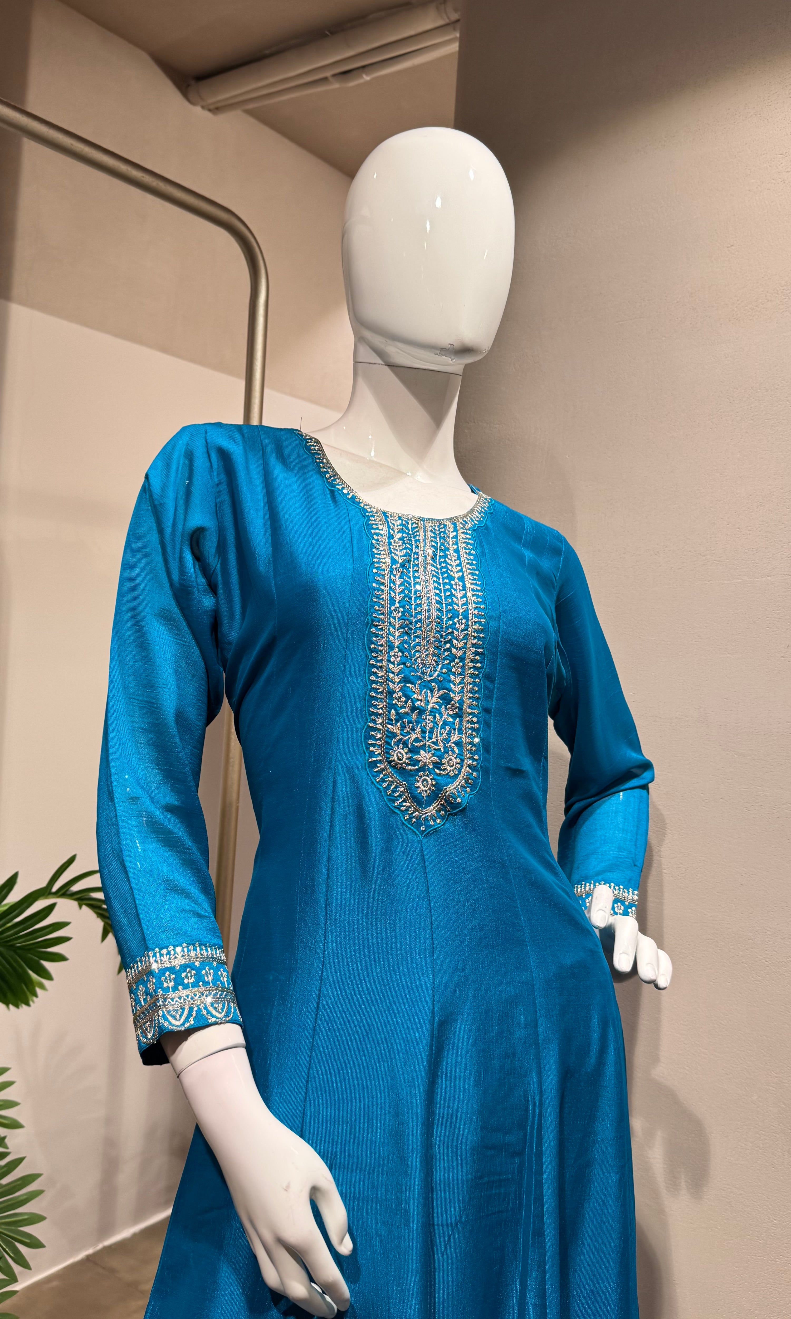 RAMA Blue Embroidered Anarkali Set