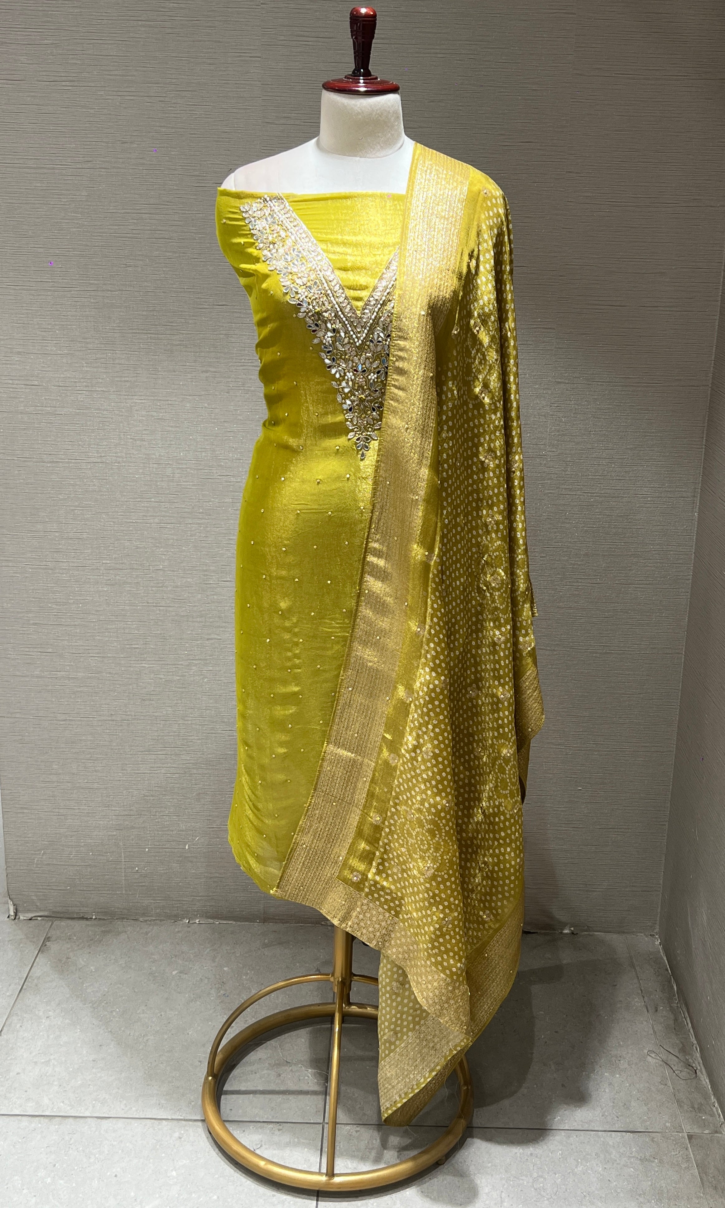 Mehandi green dress material (party wear)