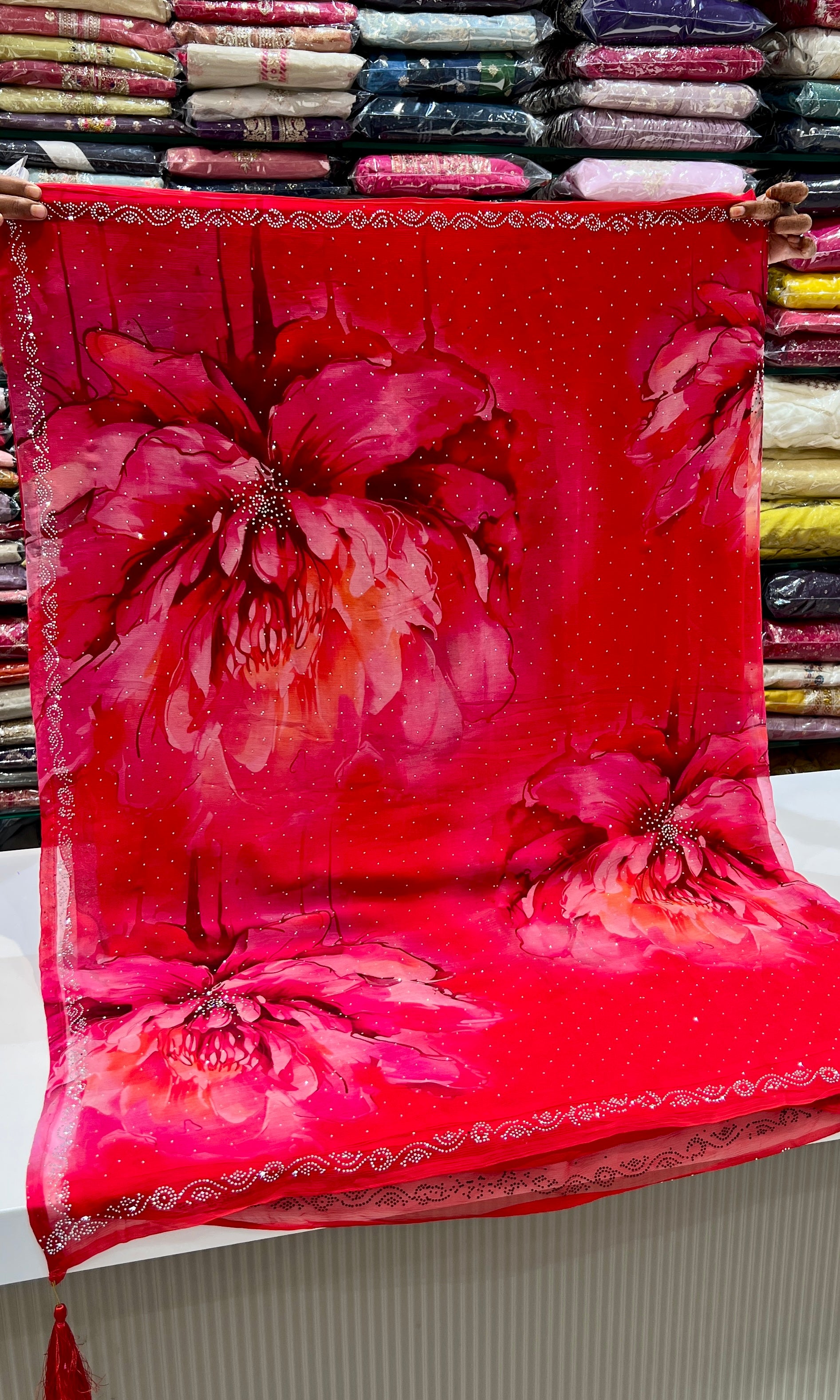 Crimson Blossom Saree