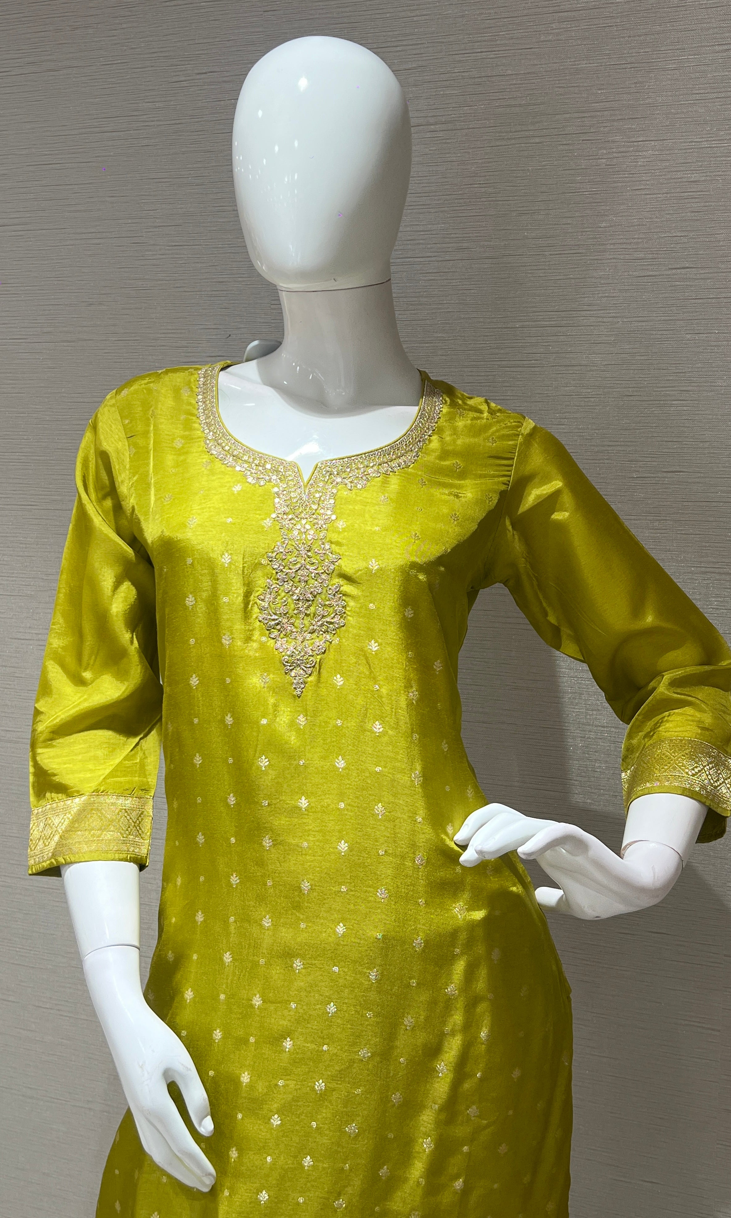 Lime Yellow Kurta Set with Contrast Dupatta