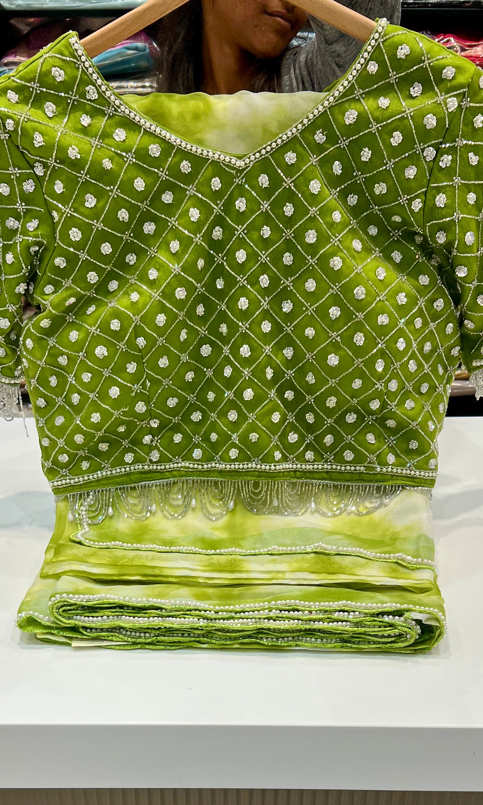 Green Tie and Dye saree with ready blouse