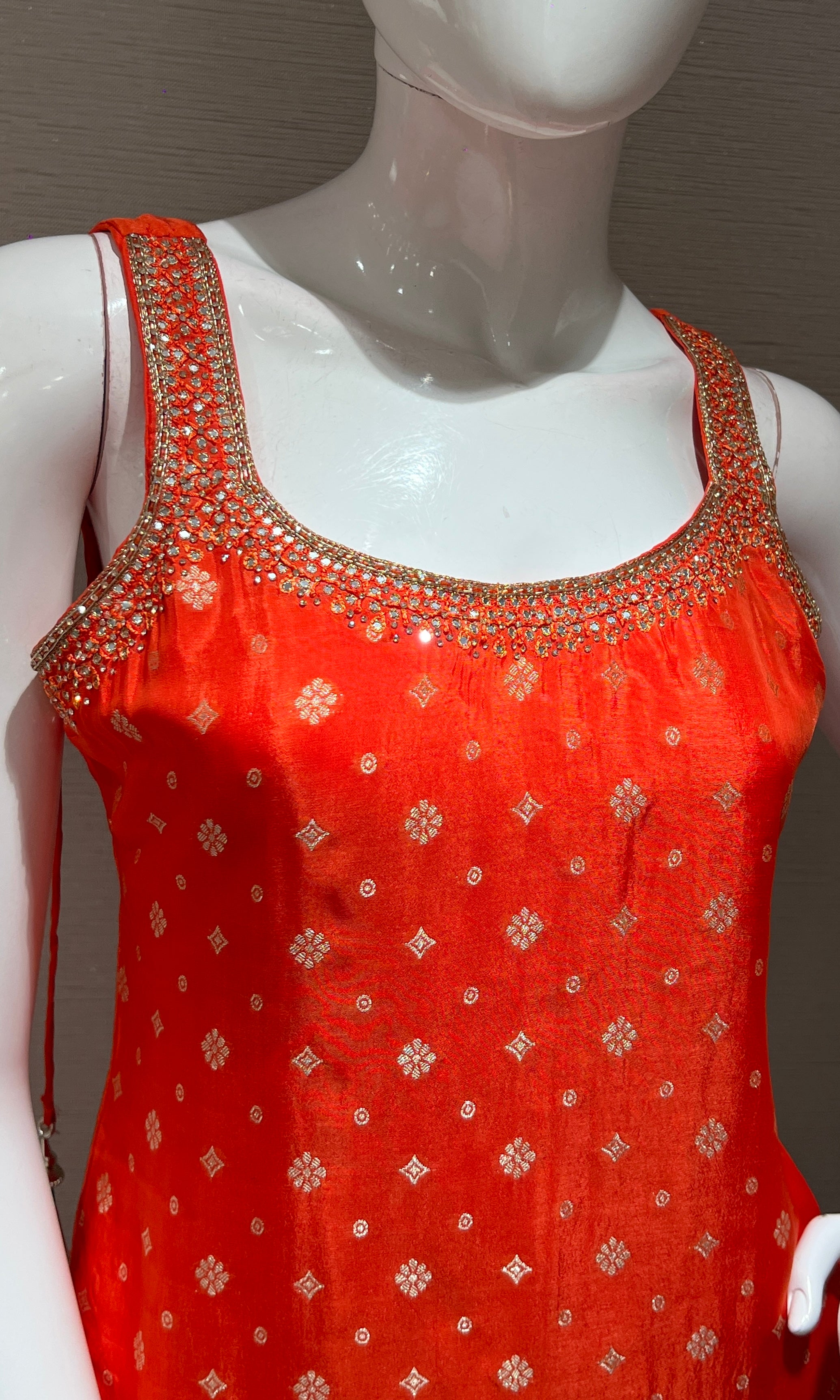 orange embroidered kurta set with dupatta
