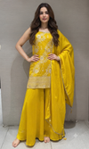 Vibrant Yellow Designer Beadwork Kurti SHARARA Set