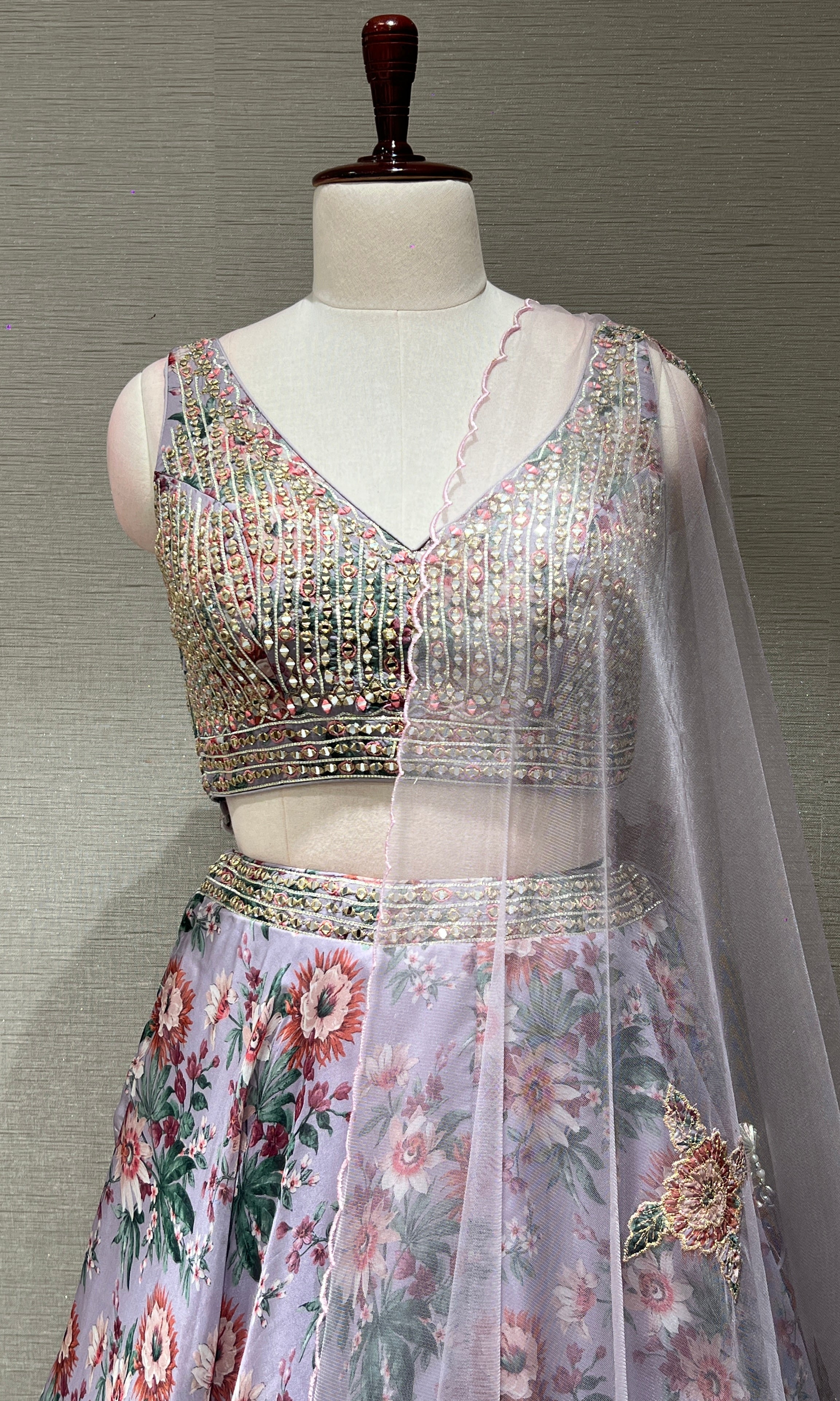 Light purple flolar embroidered Lehenga
