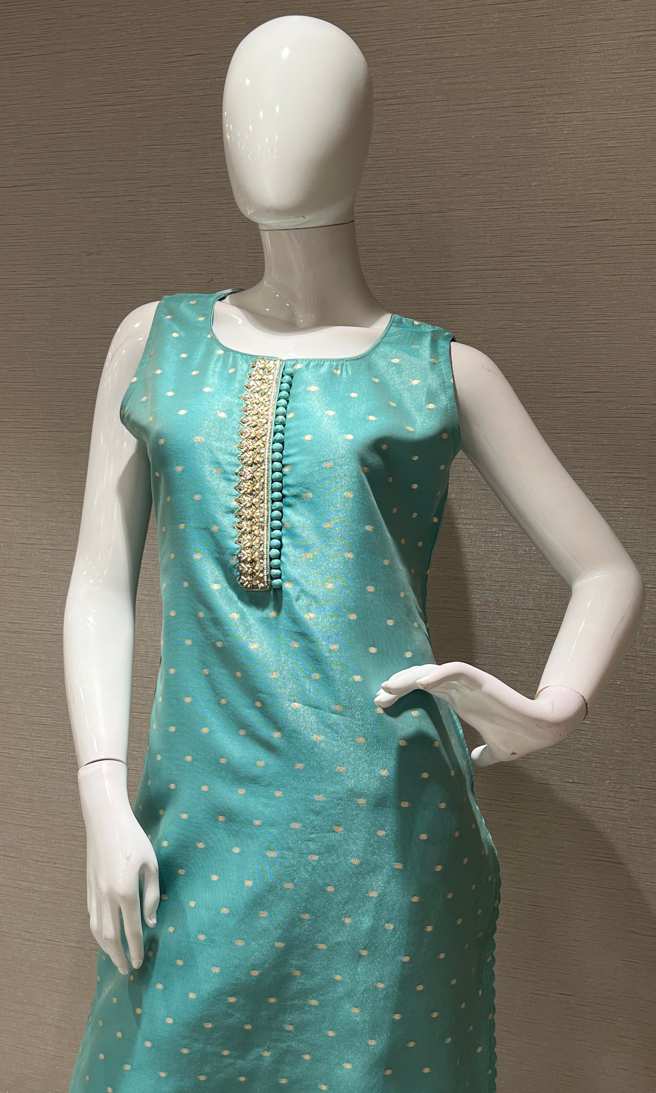 Sea green kurta set with striped dupatta