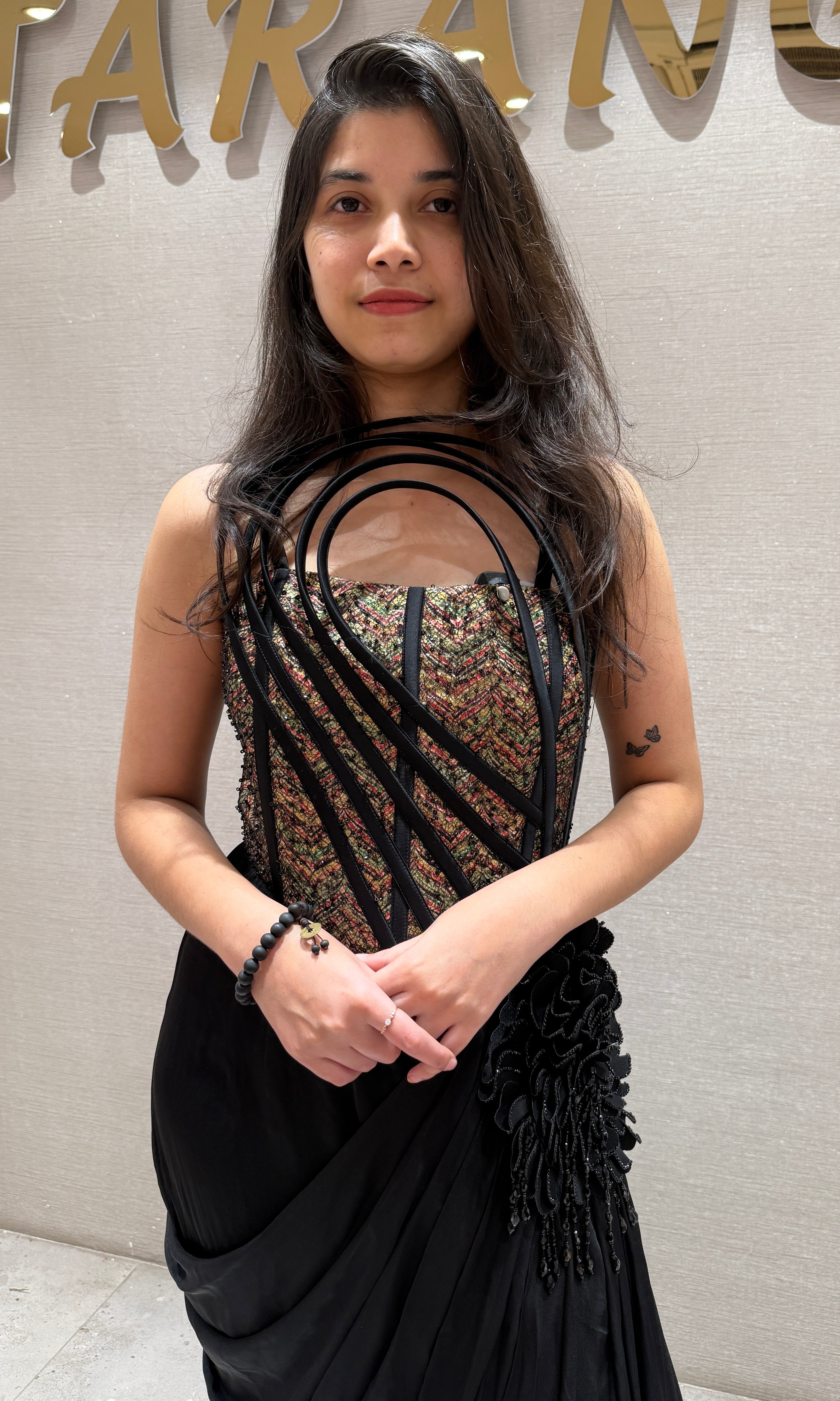 Black Corset Style Draped gown