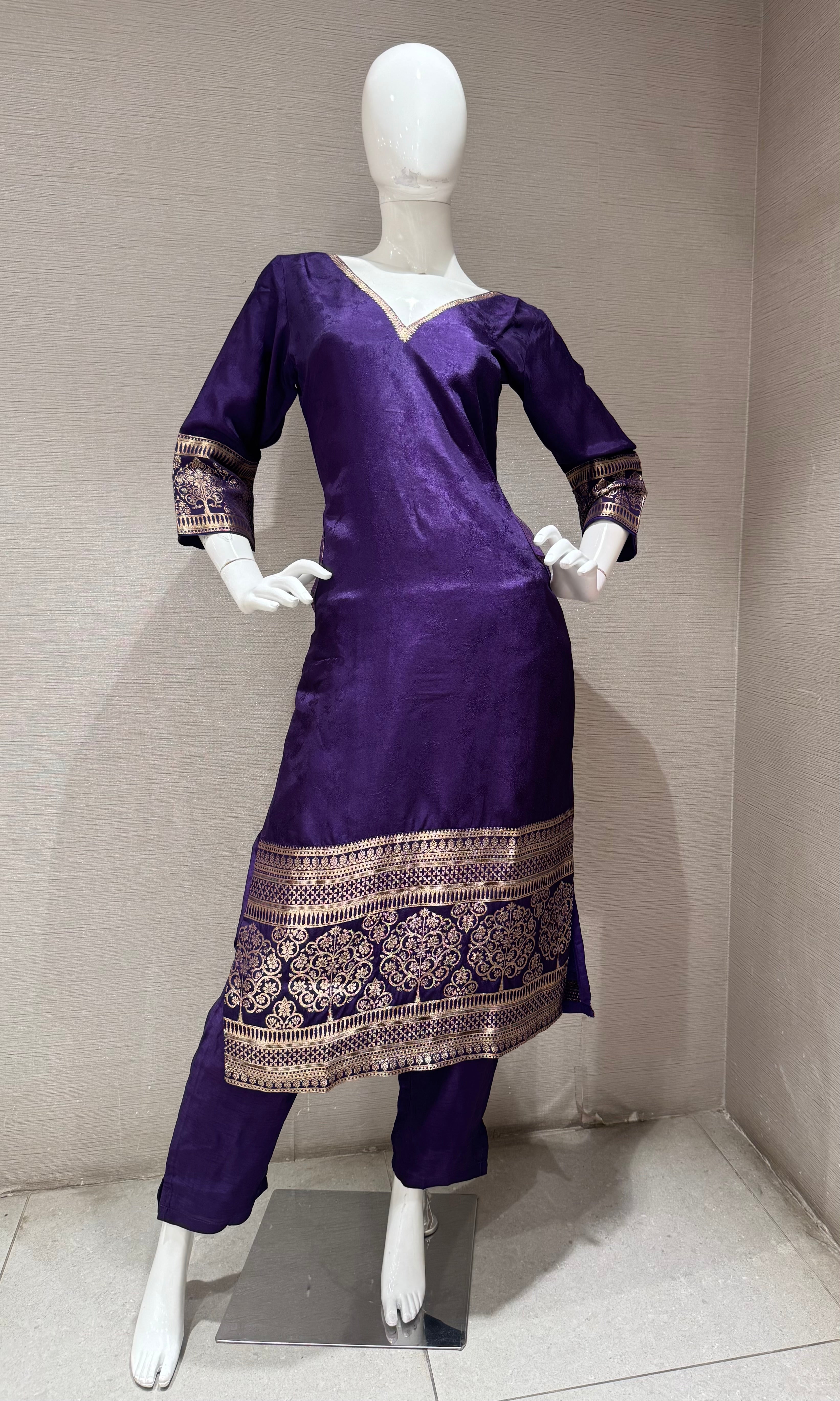Purple Silk Kurta set with Sheer Dupatta