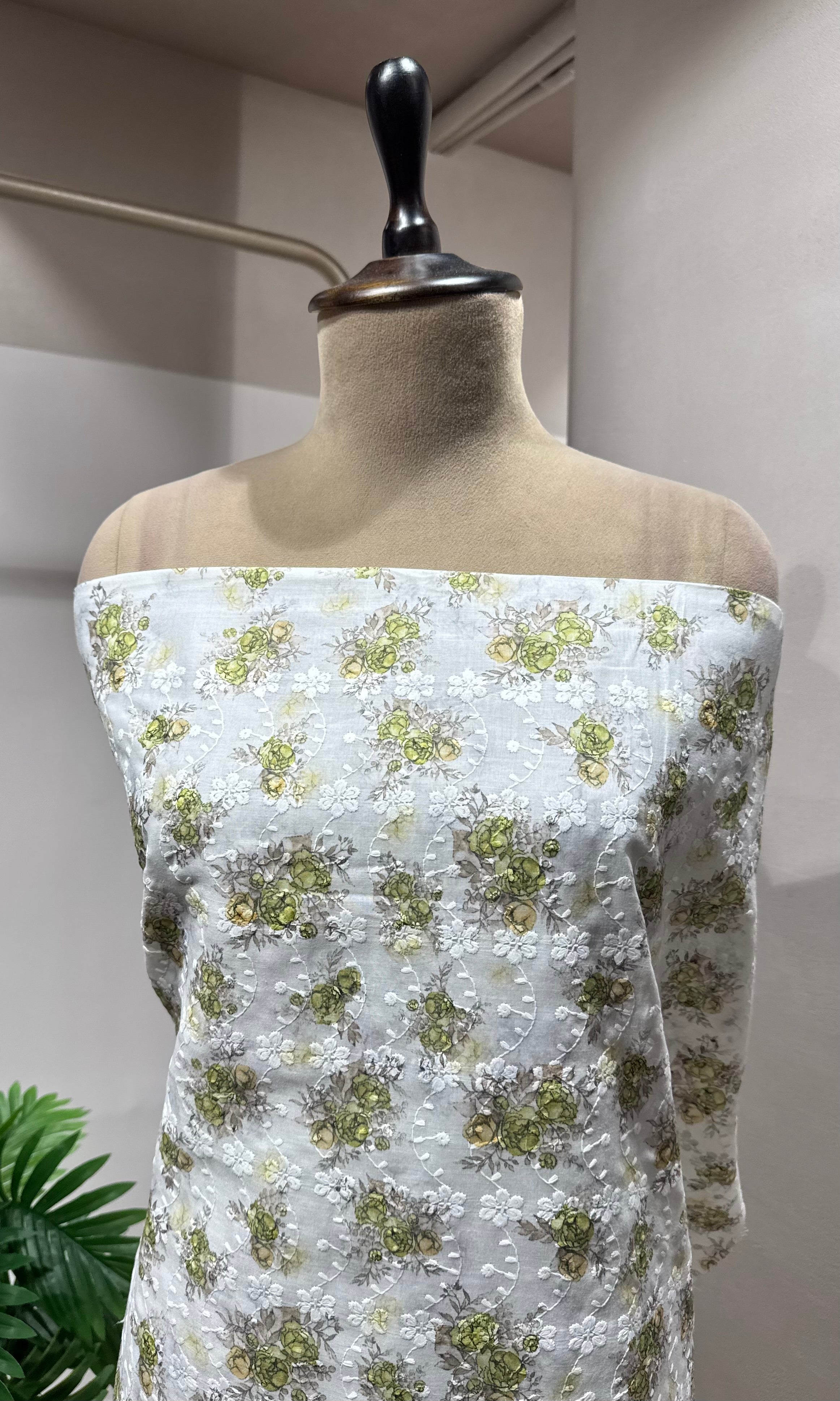 GREEN CHIKANKARI DRESS MATERIAL