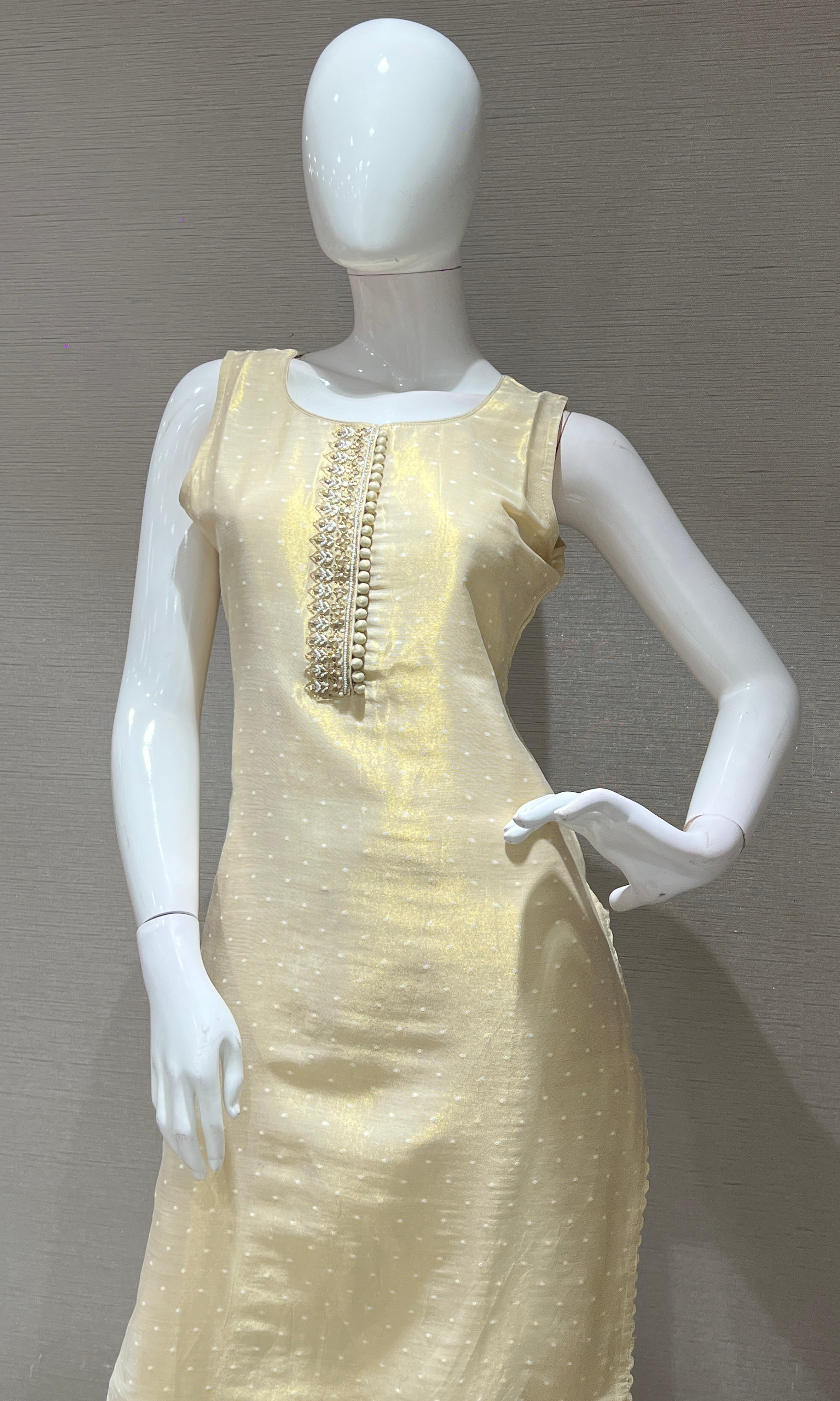 Cream kurta set with striped dupatta