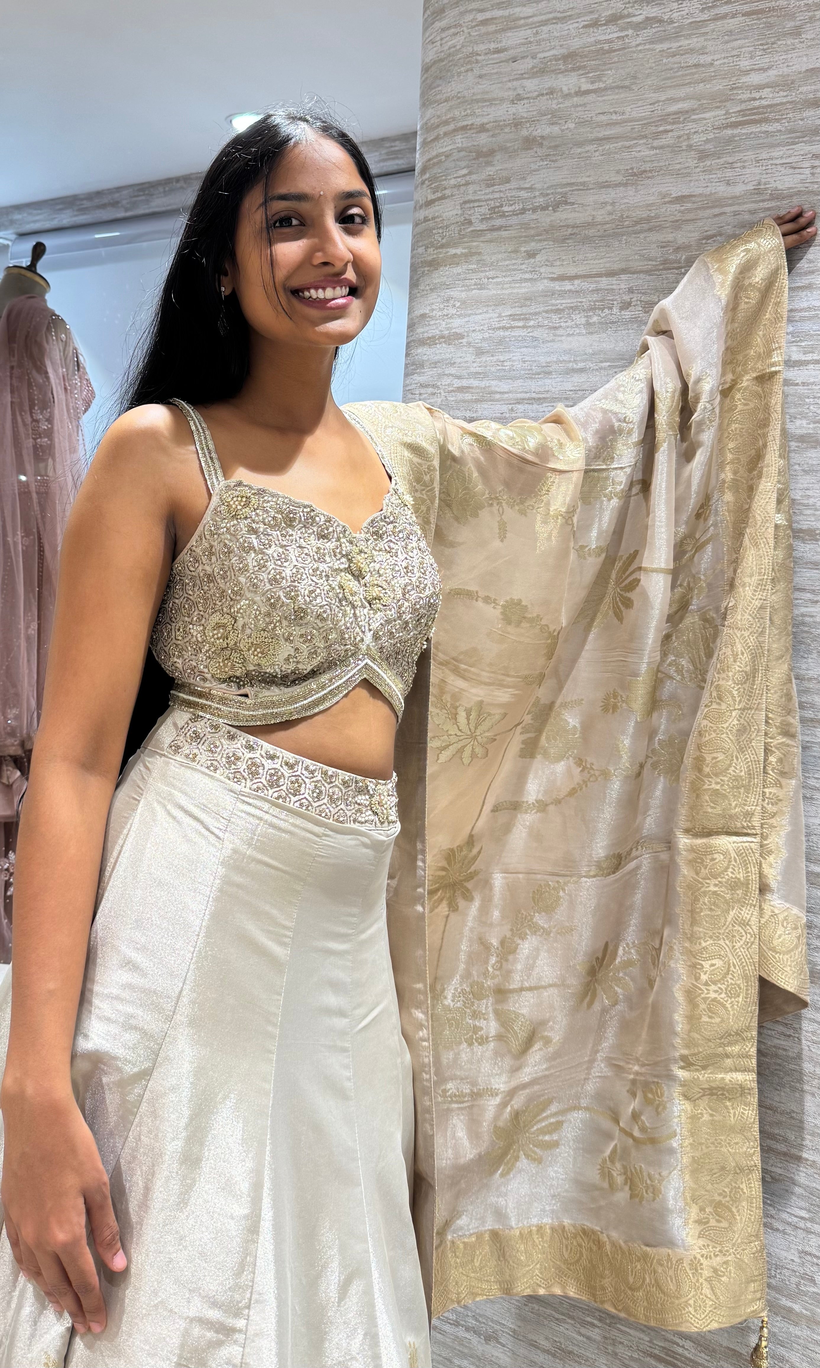 Gold Embroidered Tissue Lehenga