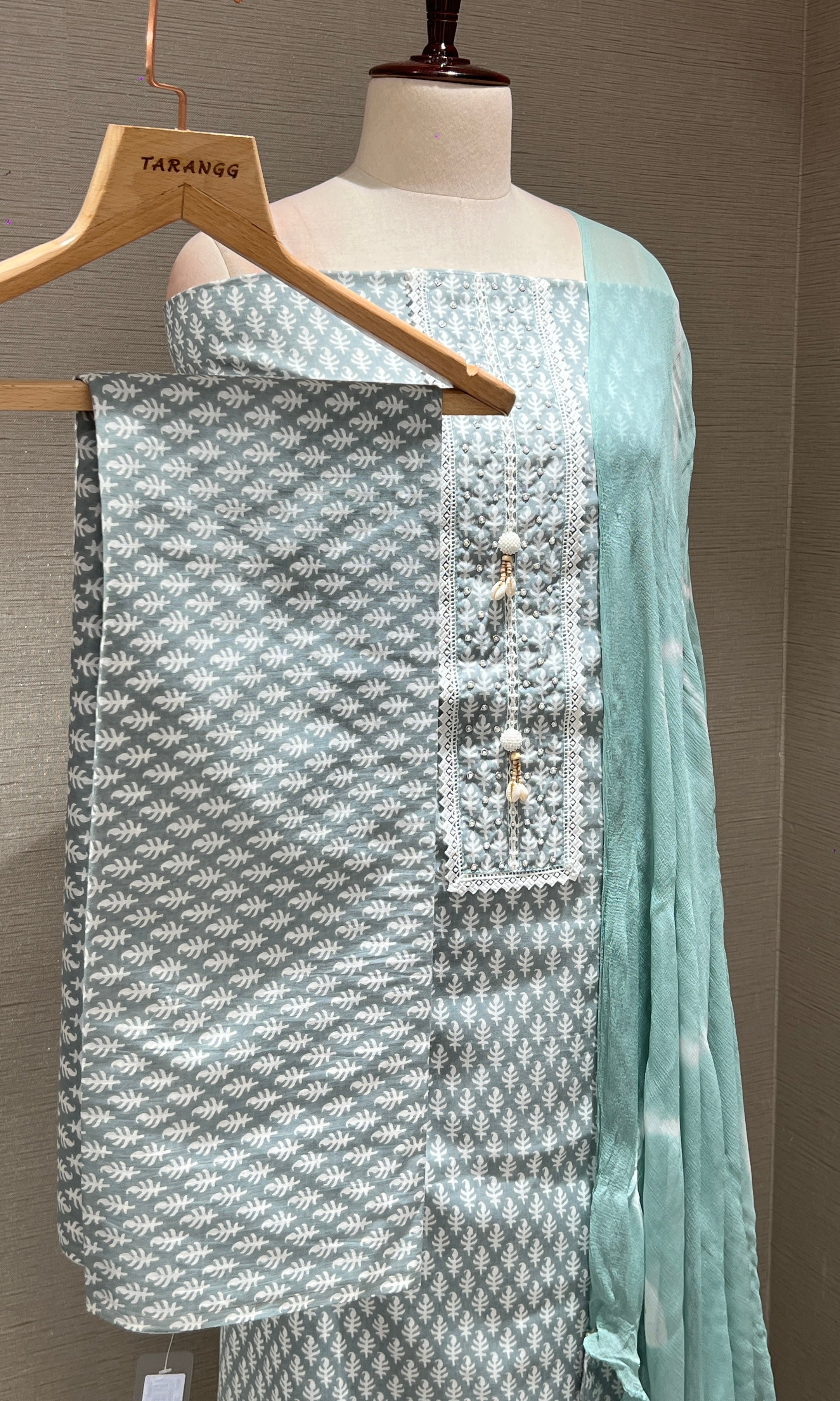 Sea green dress material