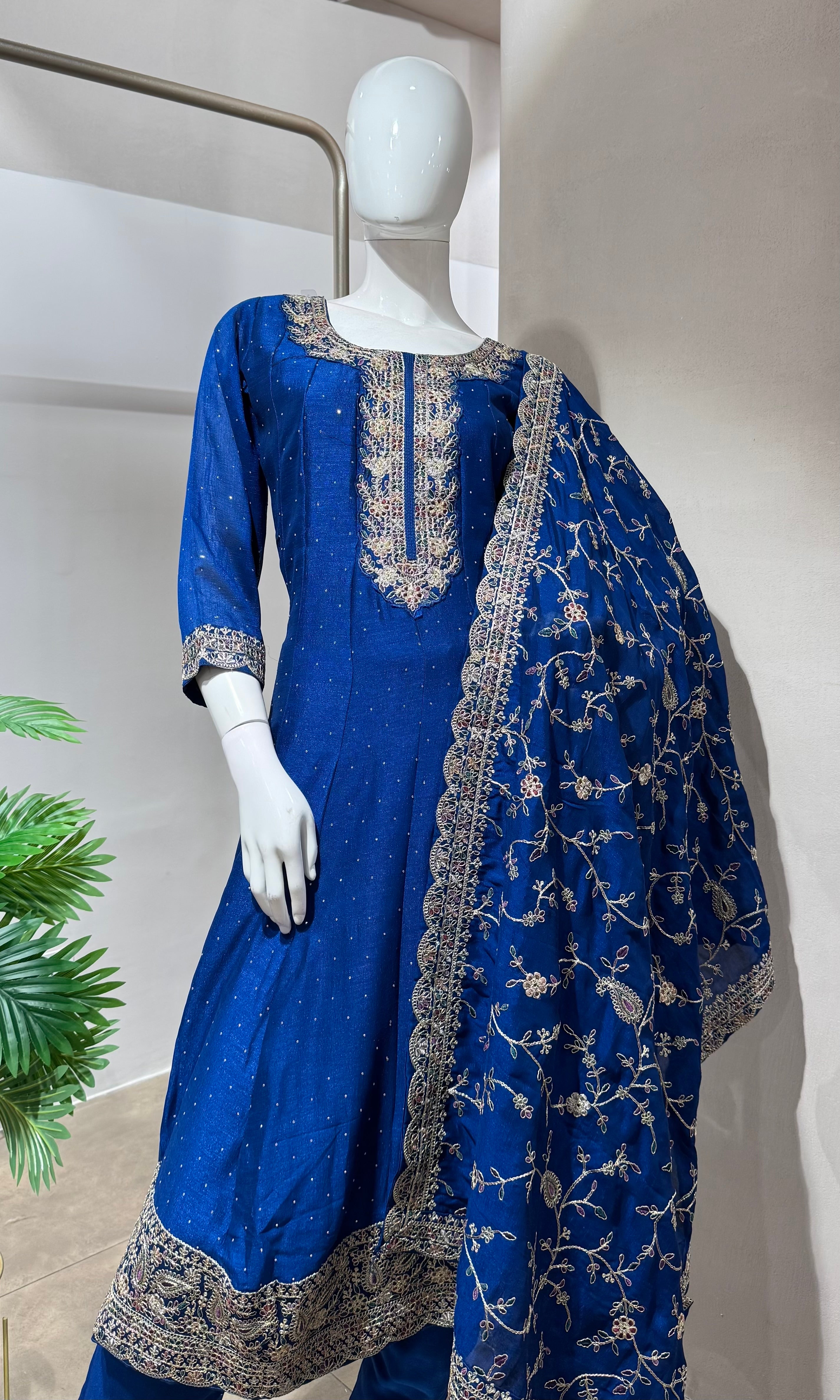 ROYAL BLUE GOLD EMBROIDERY ANARKALI