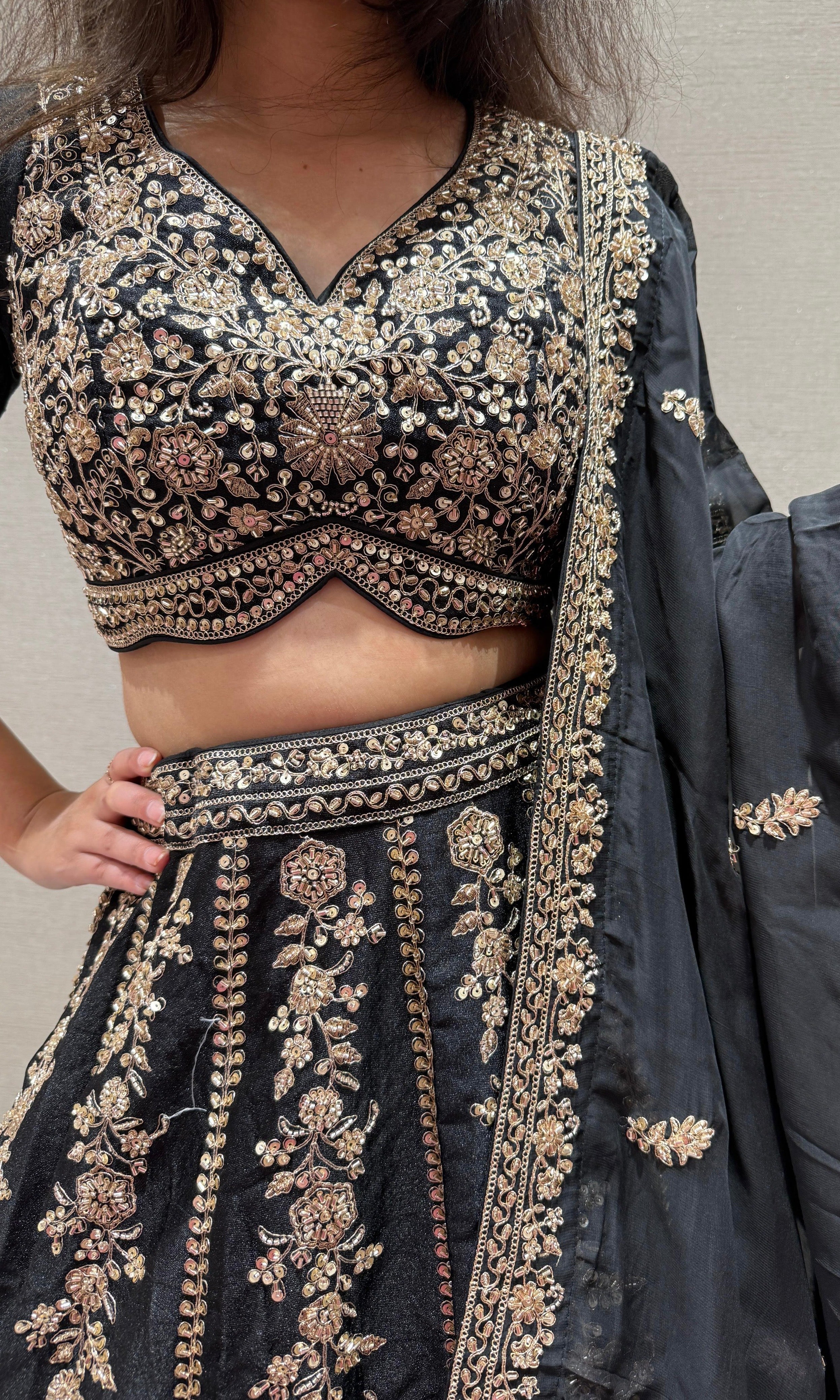 Midnight Bloom Raw silk Lehenga
