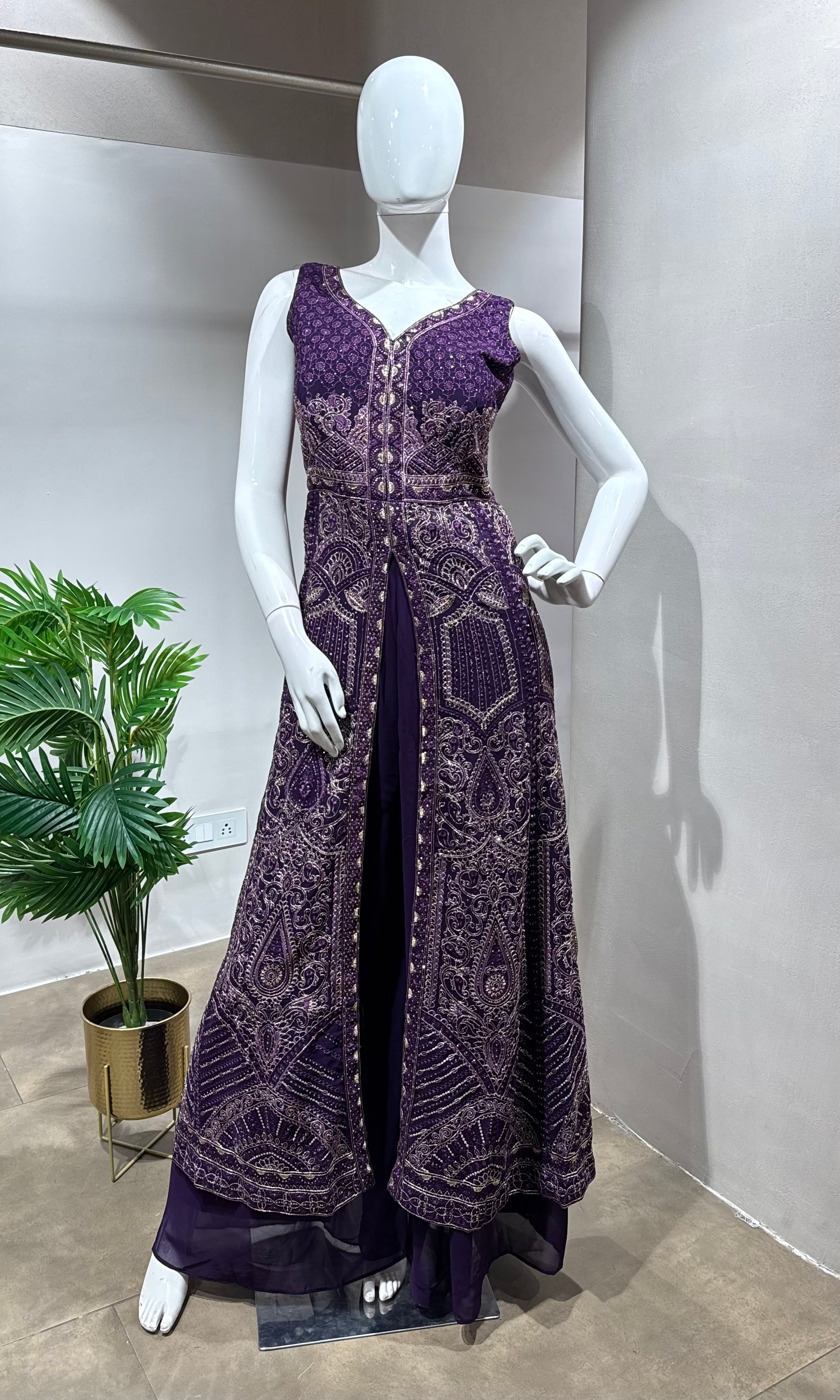 PURPLE FRONT SLIT ANARKALI & PALAZZO SET