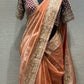 Wine and rust orange saree with ready blouse 1888