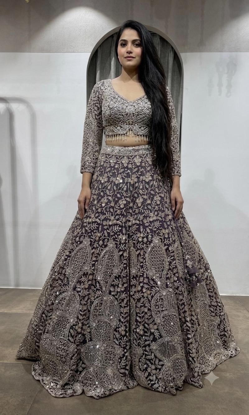 Light Purple Sequin Embellished Bridal Lehenga